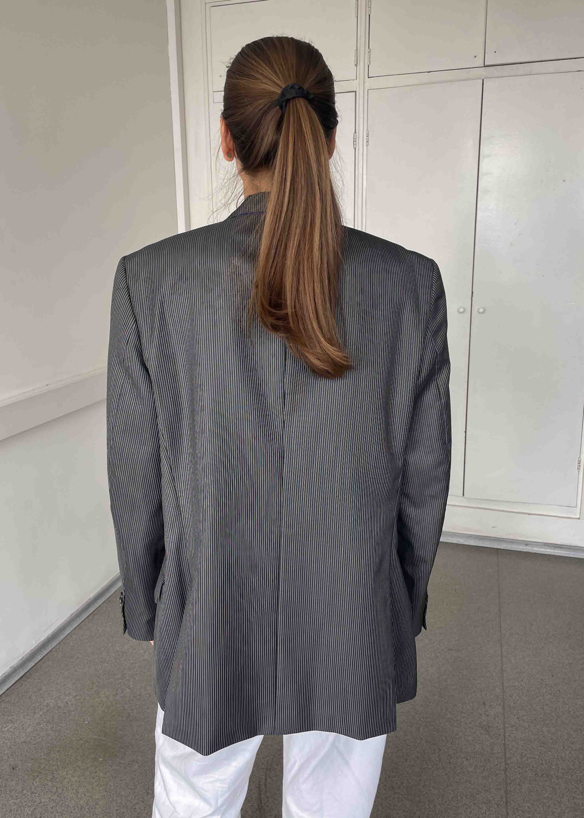 Vintage Black & Grey Striped Oversized Blazer