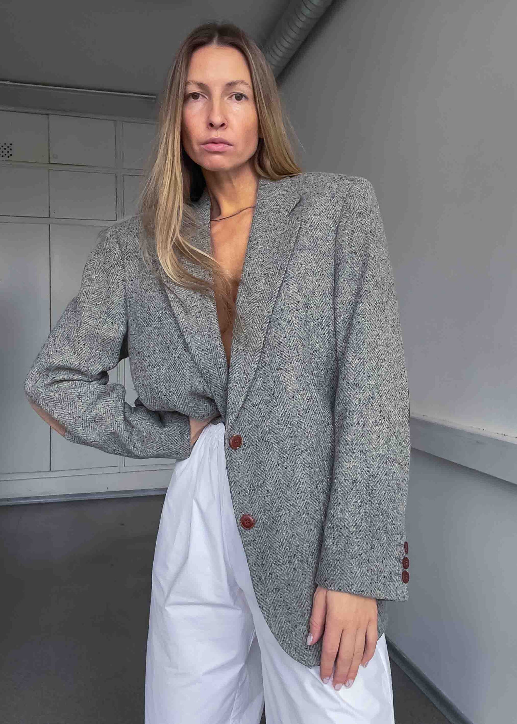 Vintage Grey 100% Wool Thicker Blazer