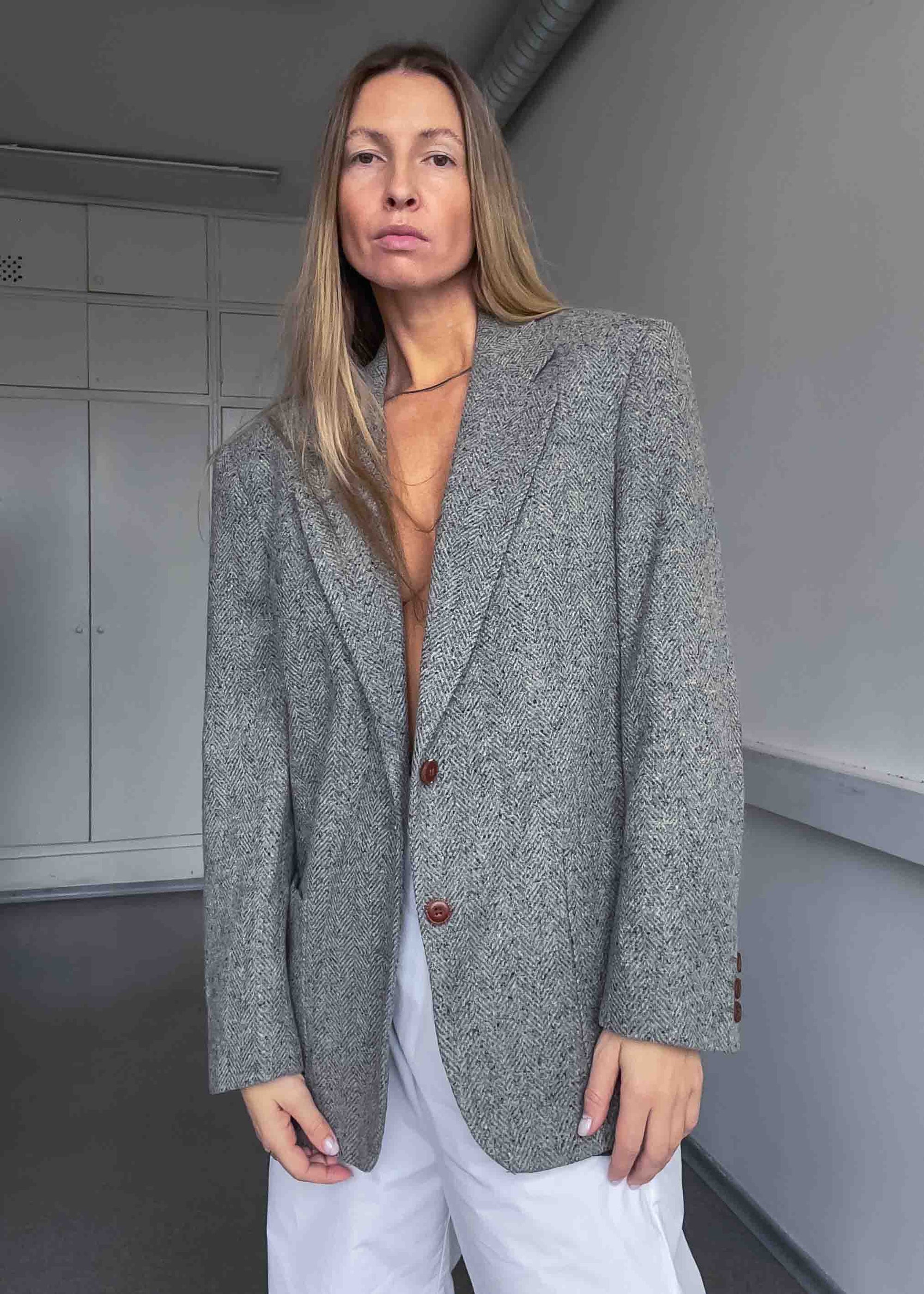 Vintage Grey 100% Wool Thicker Blazer