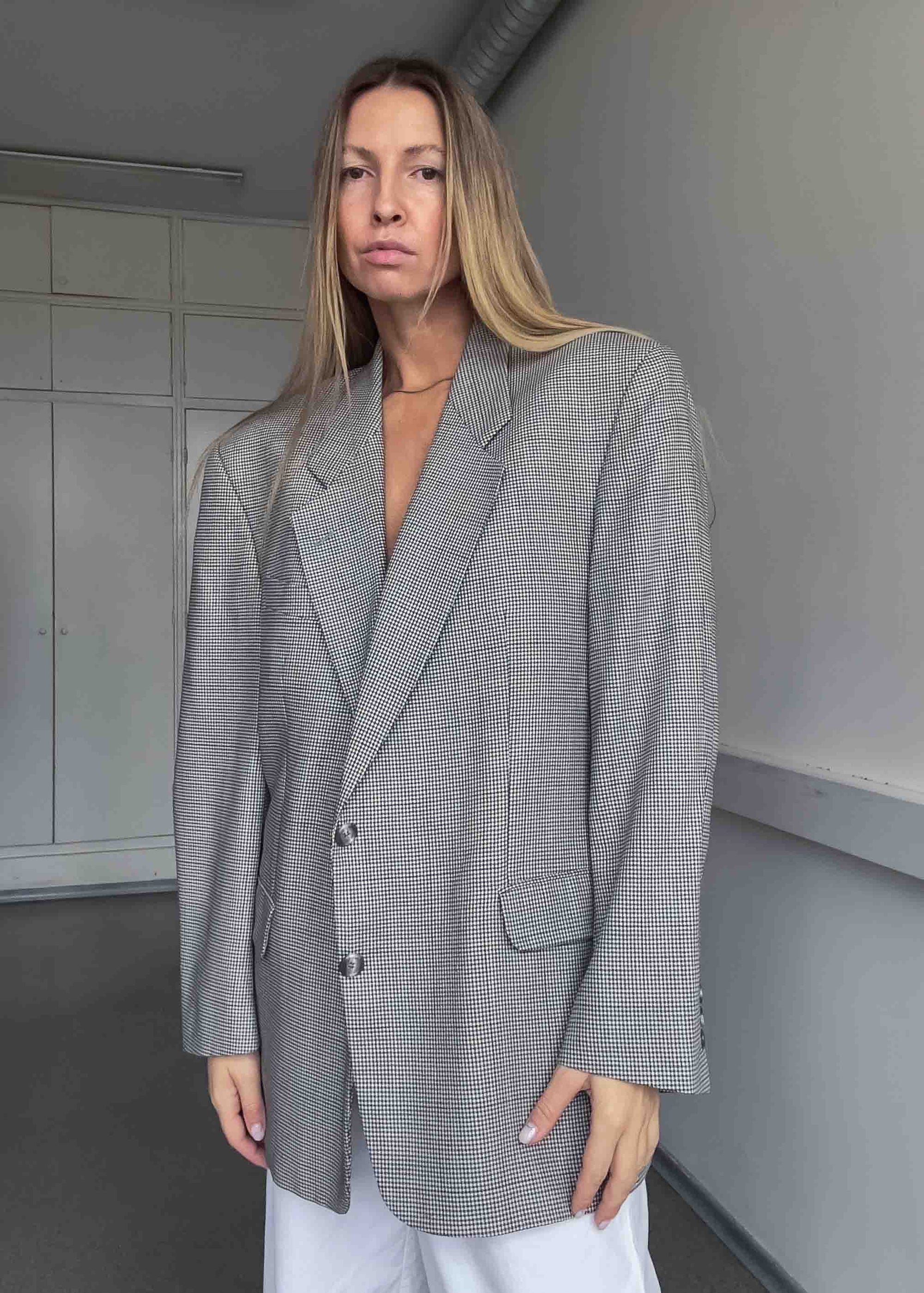 Vintage Checked Dogtooth Oversized Blazer
