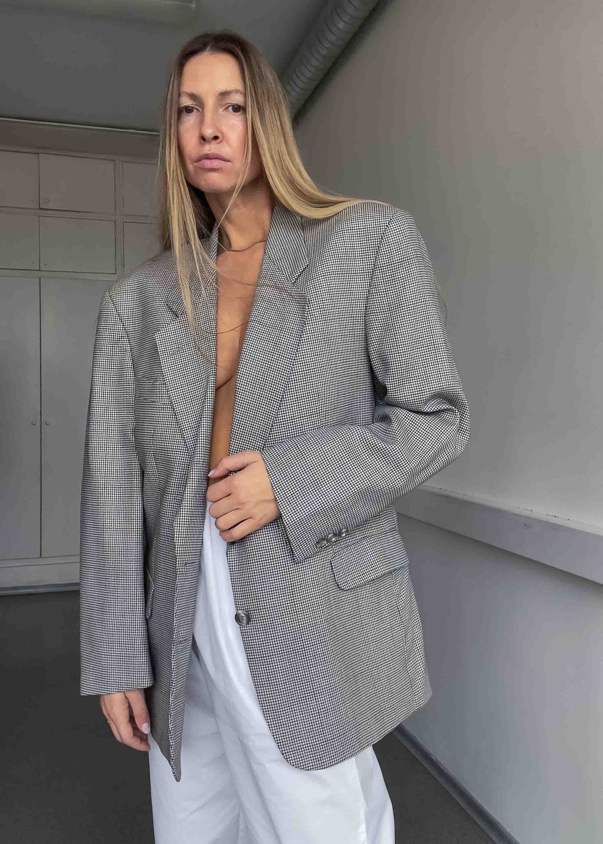 Vintage Checked Dogtooth Oversized Blazer