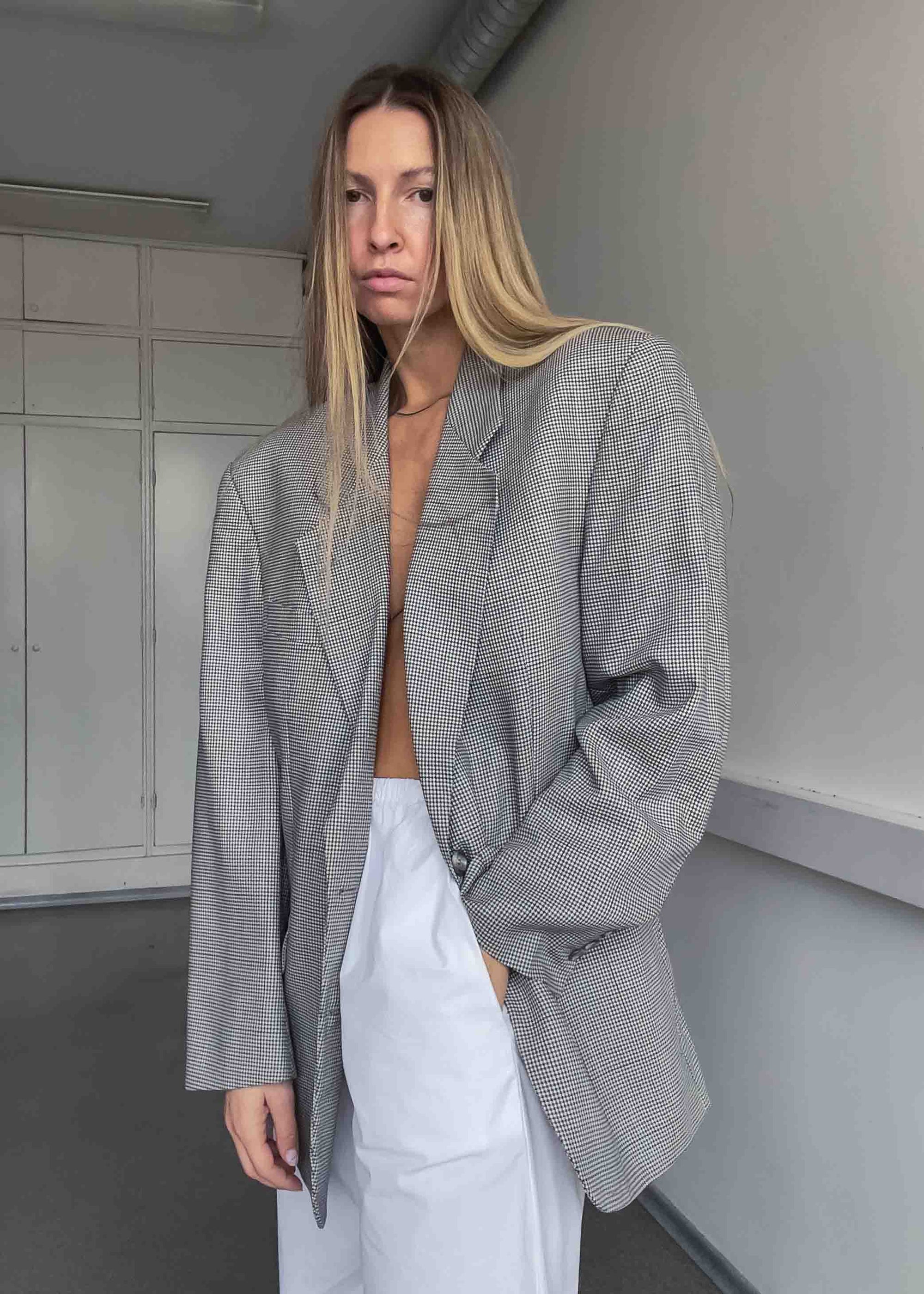 Vintage Checked Dogtooth Oversized Blazer