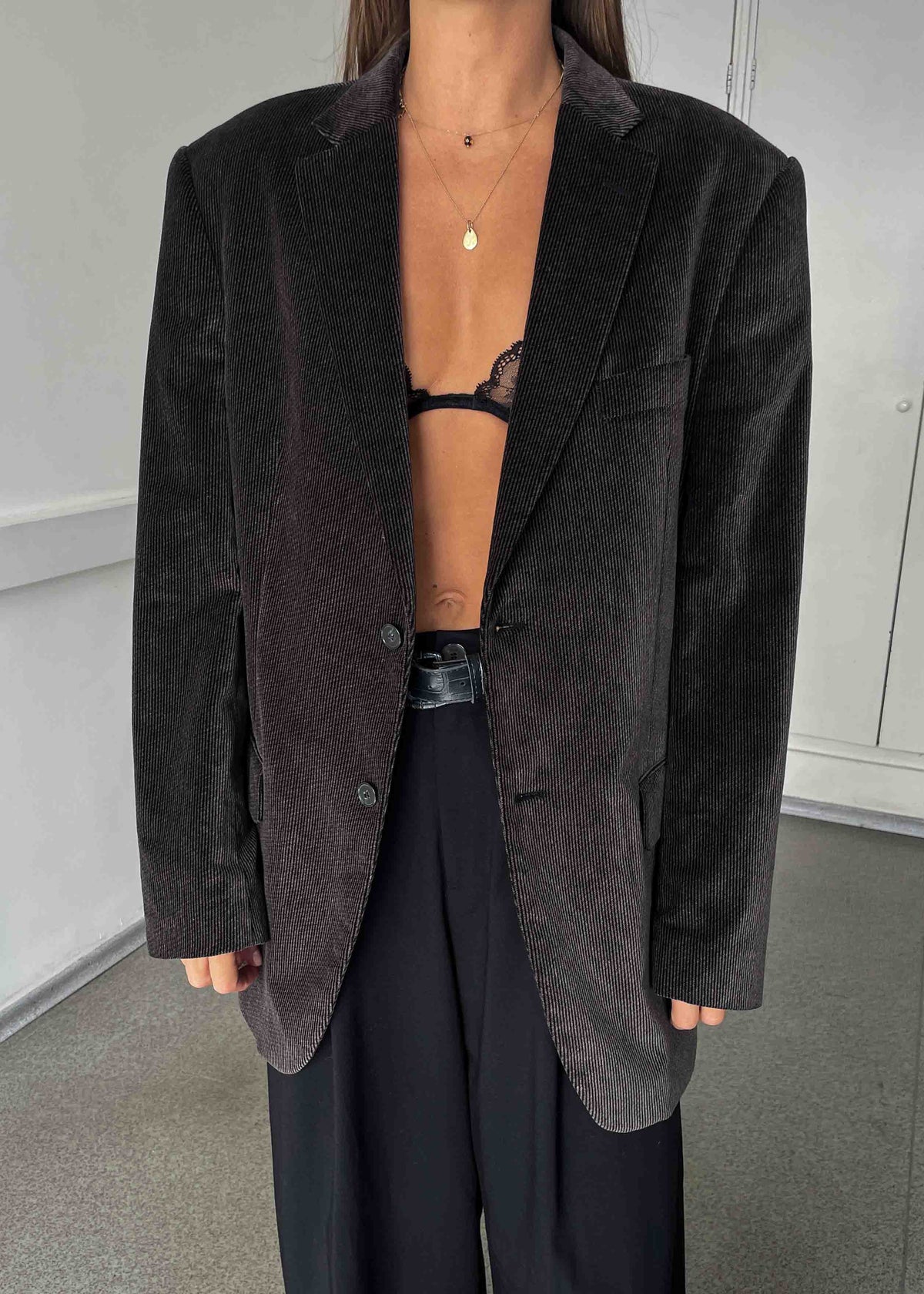 Vintage Brown Patterned Oversized Velvet Blazer