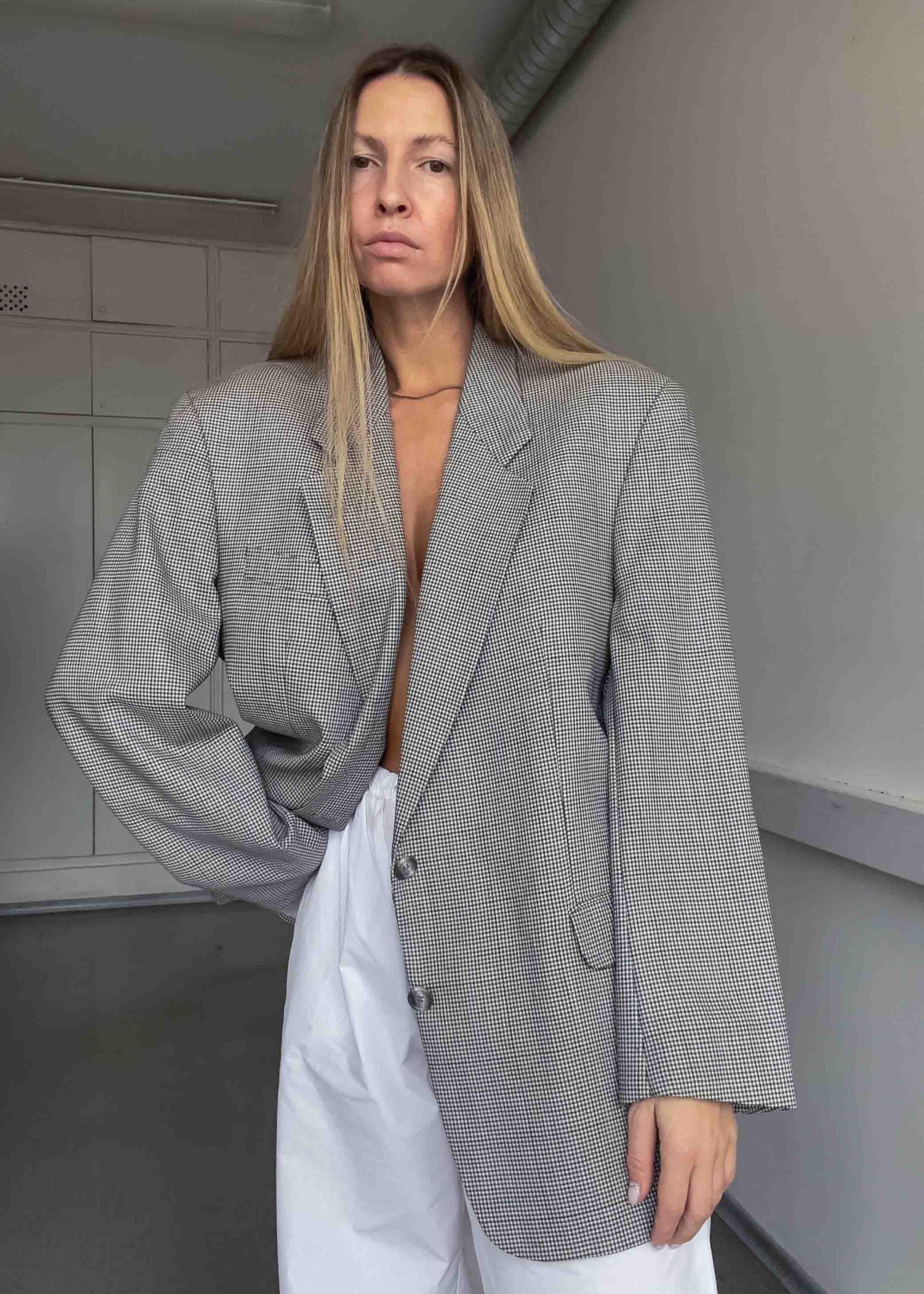 Vintage Checked Dogtooth Oversized Blazer