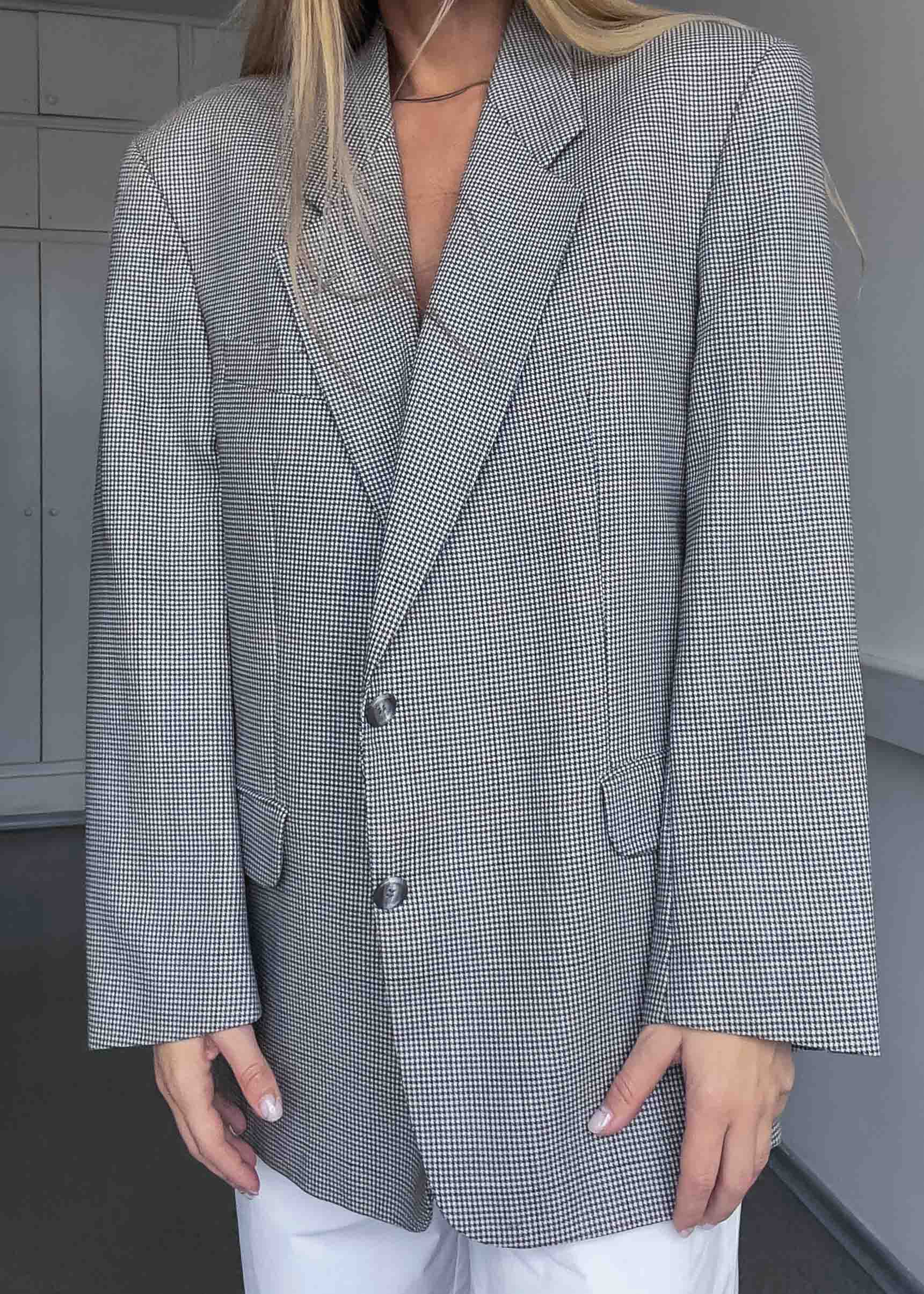 Vintage Checked Dogtooth Oversized Blazer
