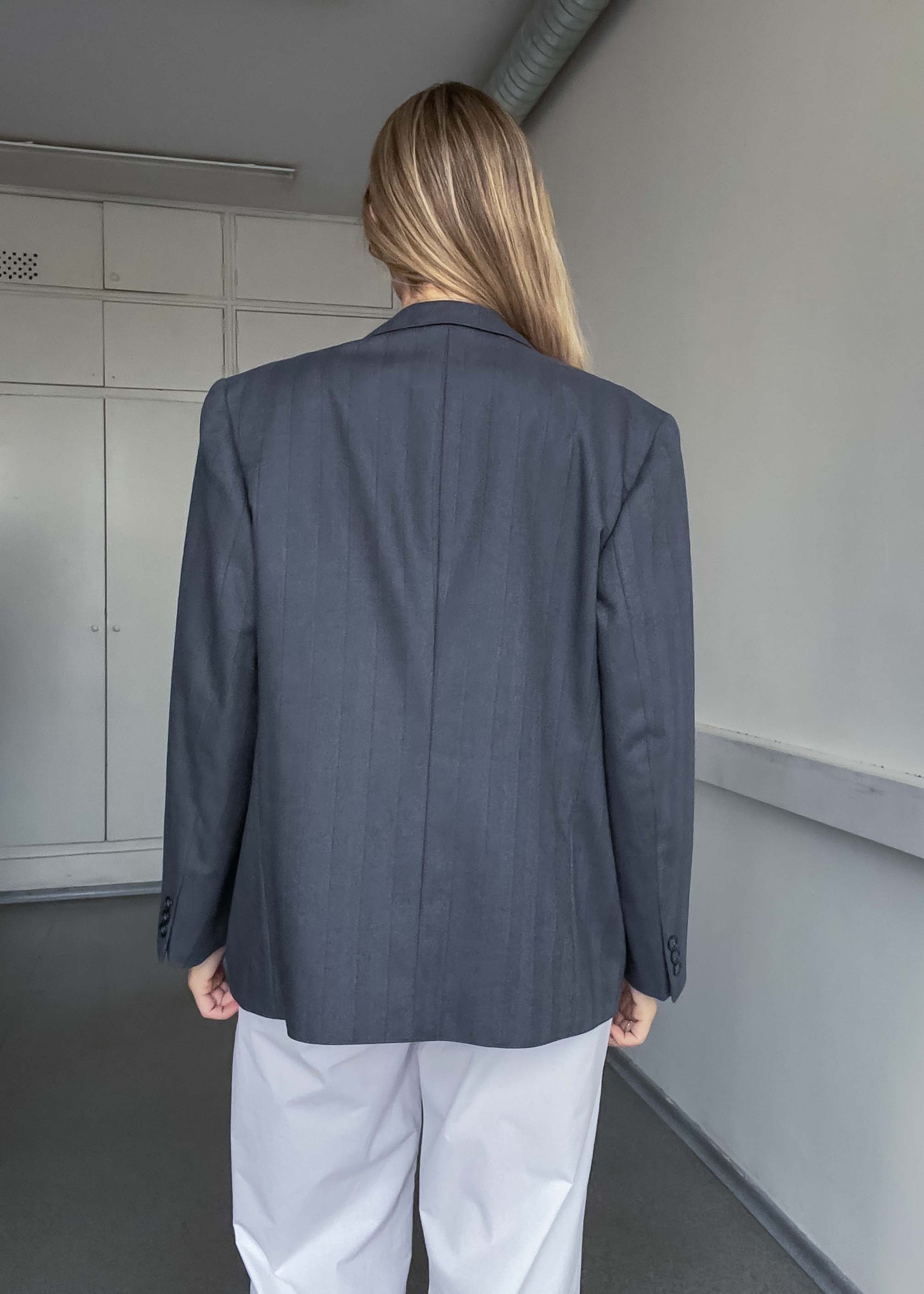 Vintage Grey Striped Oversized Smaller Fit Blazer