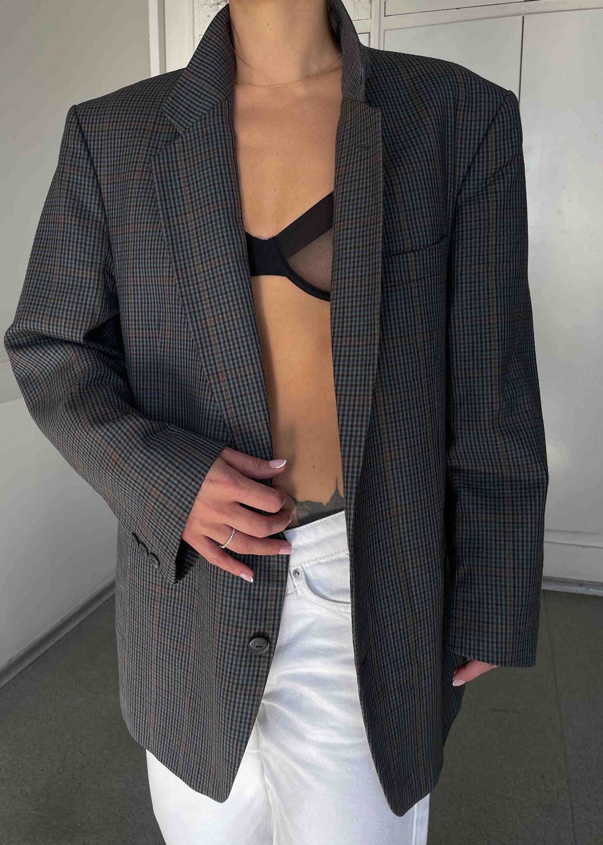 Vintage Multicoloured Checked Oversized Blazer