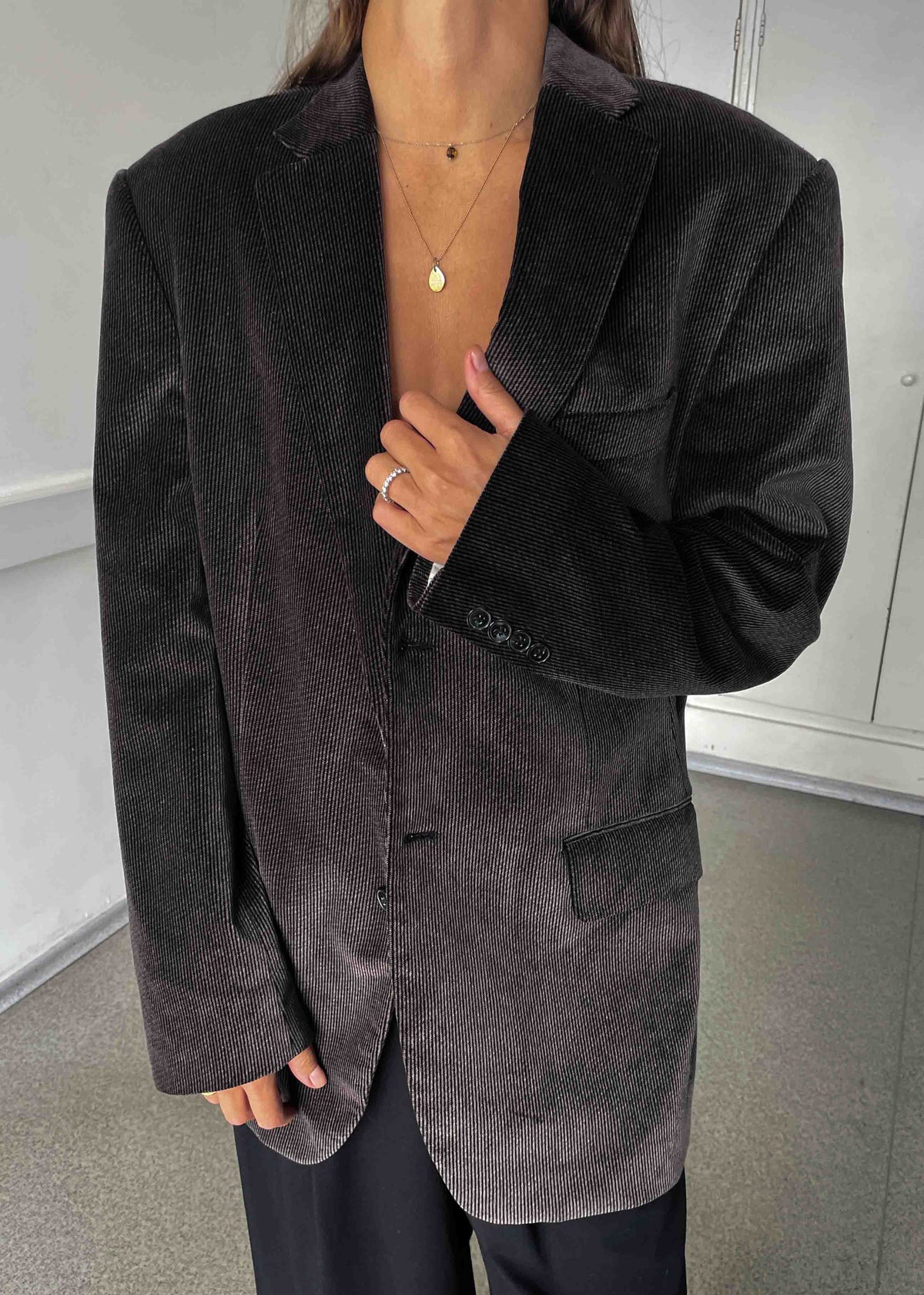 Vintage Brown Patterned Oversized Velvet Blazer