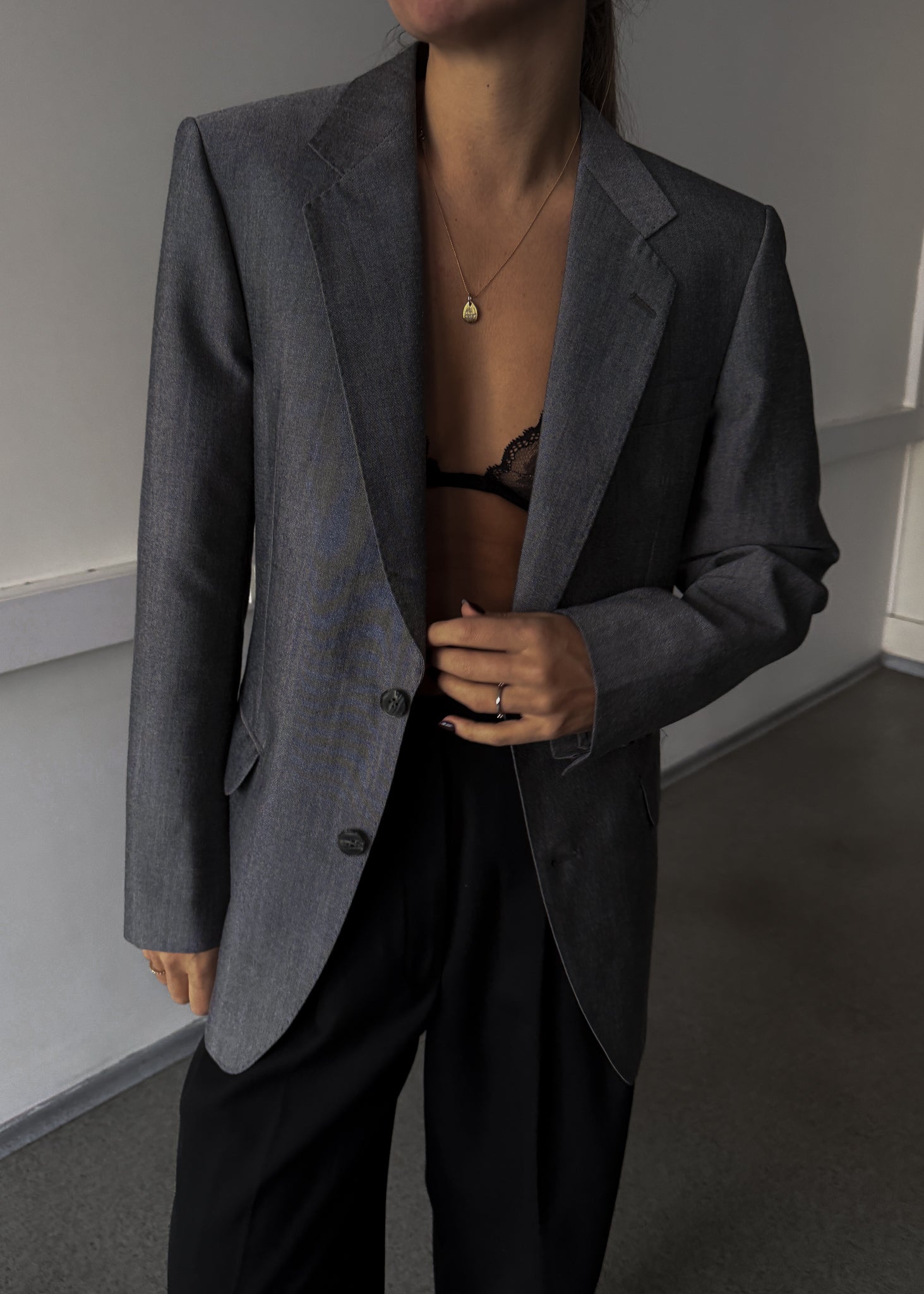 Vintage Silver Grey Oversized Festive Blazer