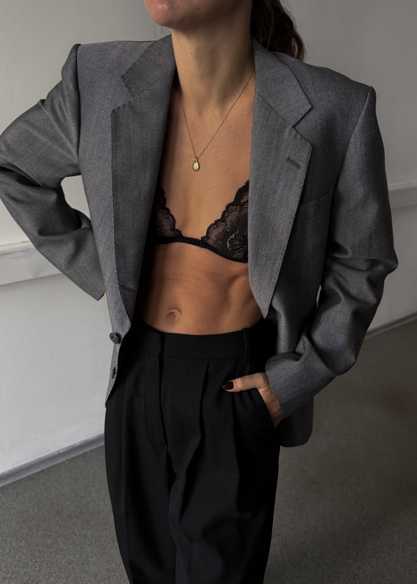 Vintage Silver Grey Oversized Festive Blazer