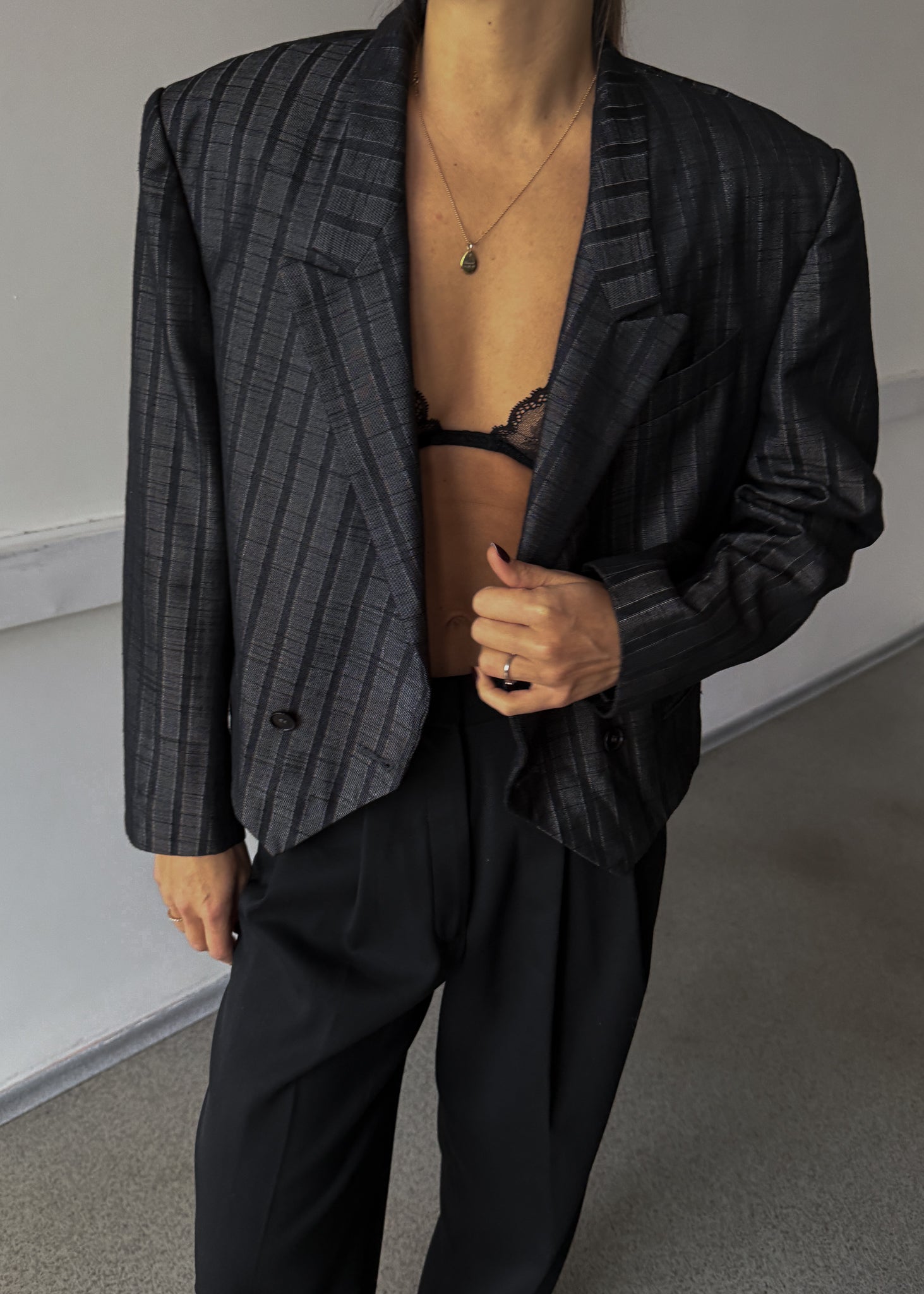 Vintage Shiny FinIsh Striped Cropped Festive Blazer