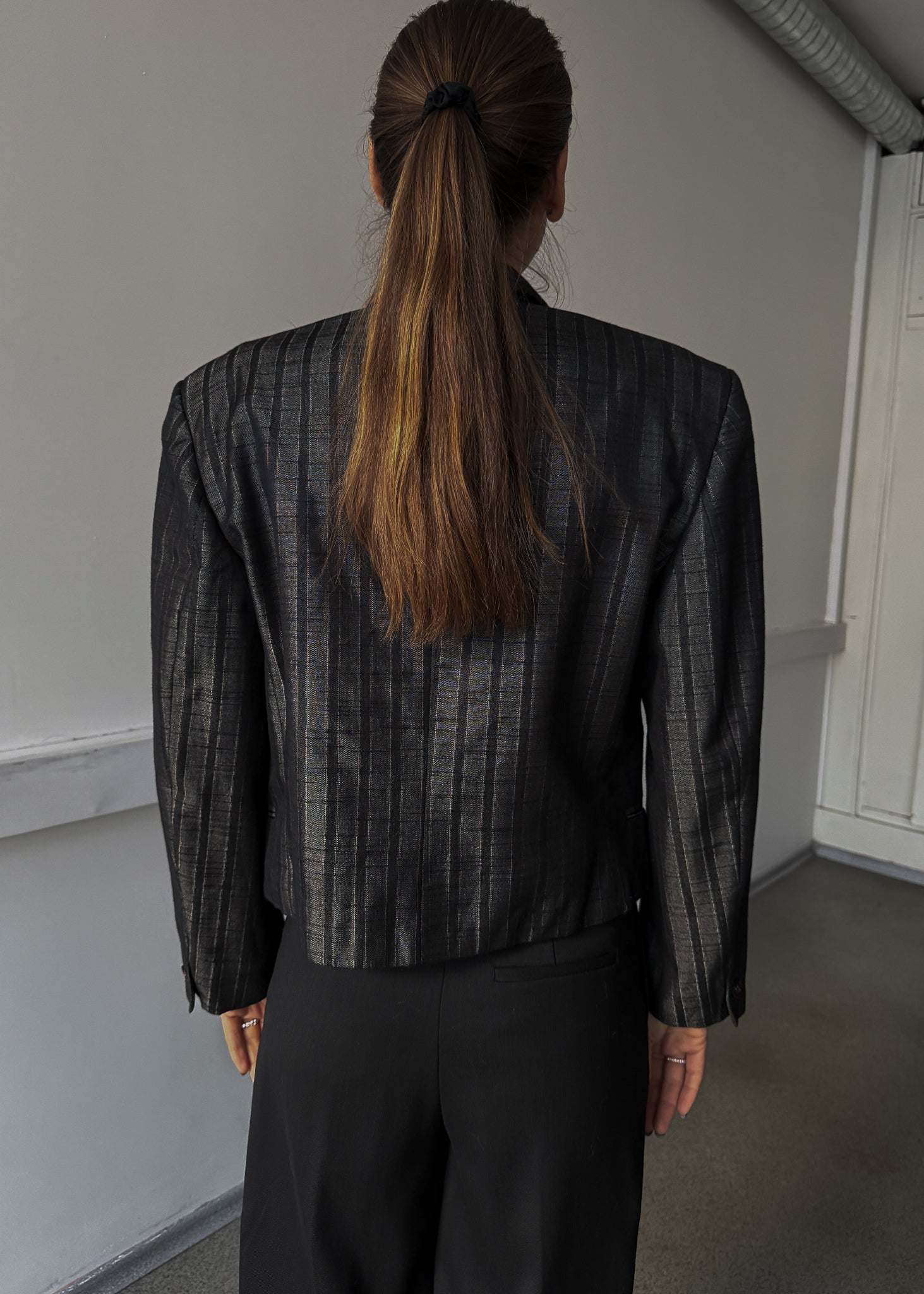 Vintage Shiny FinIsh Striped Cropped Festive Blazer