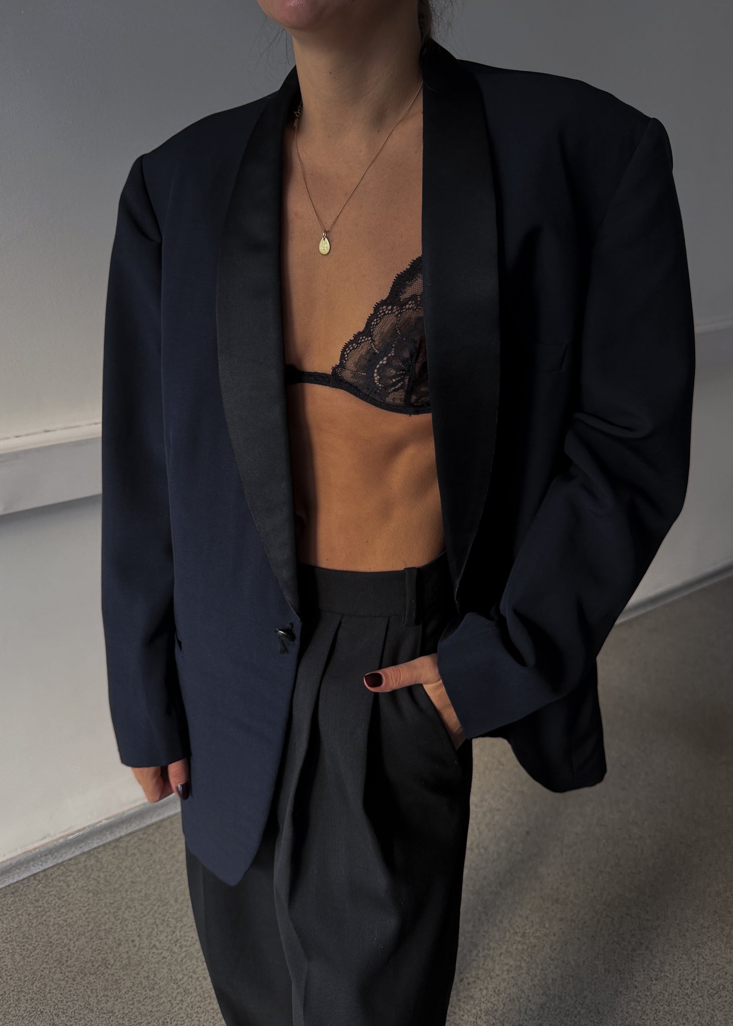 Vintage Navy Blue Tuxedo Oversized Festive Blazer