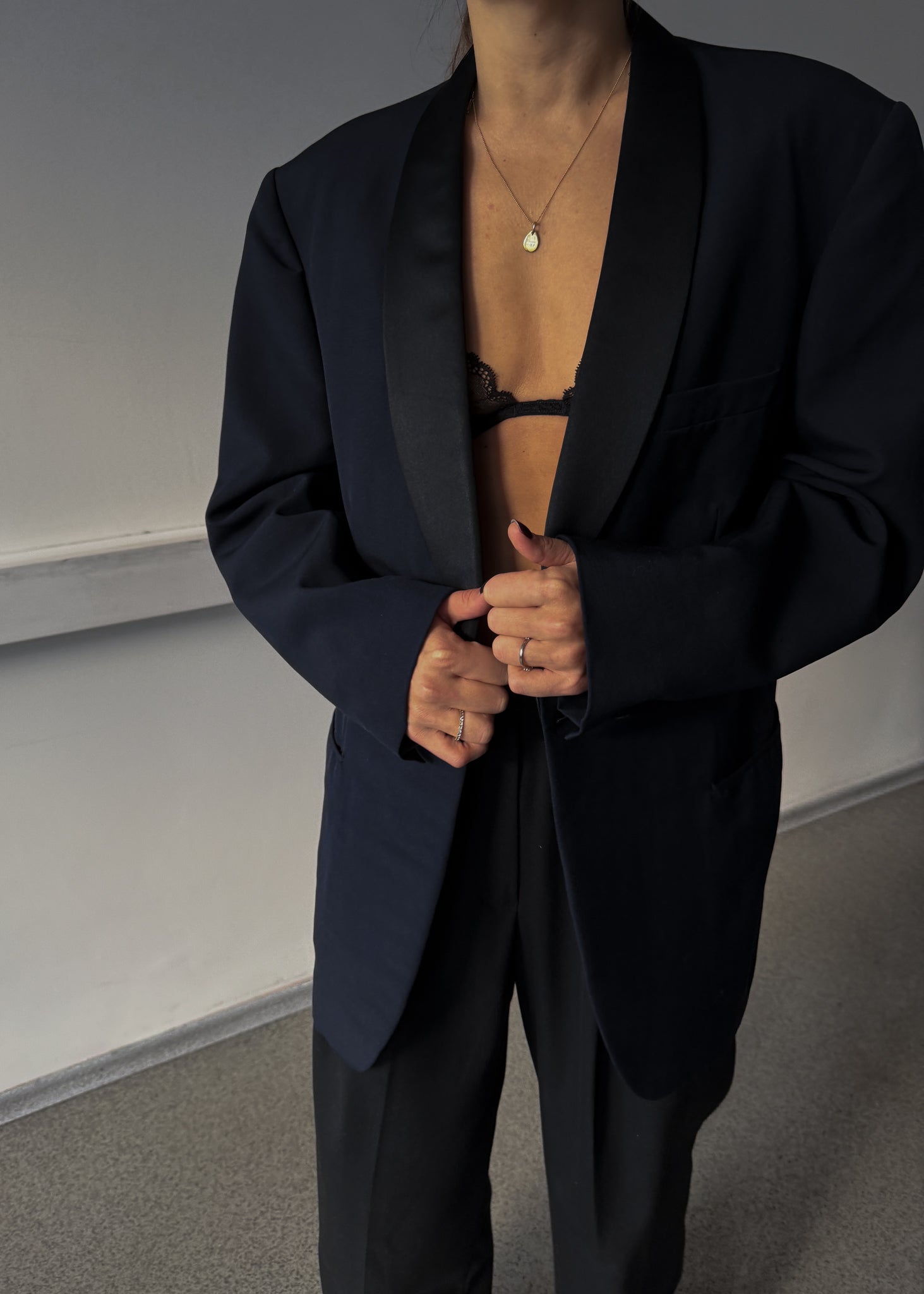 Vintage Navy Blue Tuxedo Oversized Festive Blazer