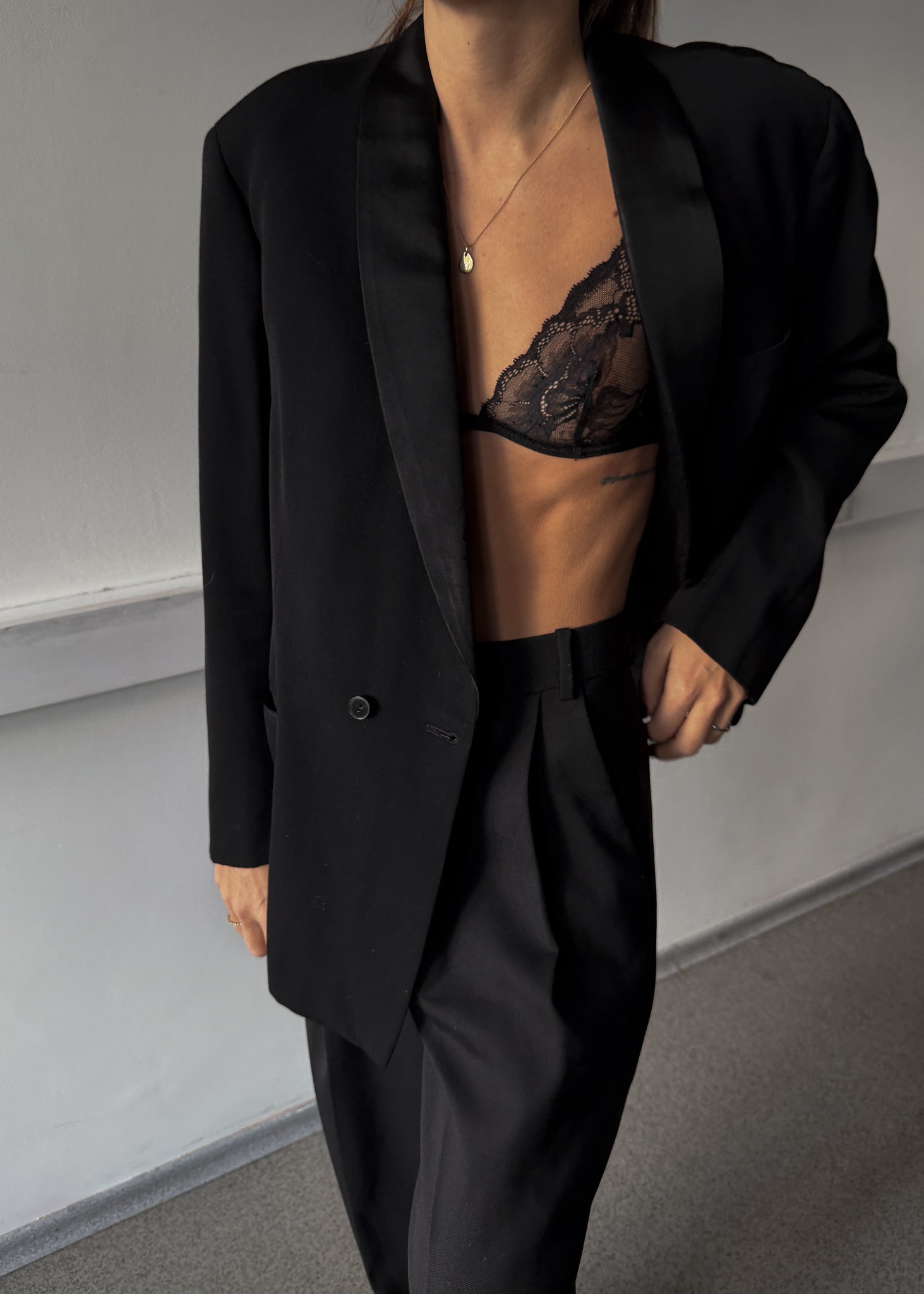 Vintage Black Oversized Double Breasted Tuxedo Blazer