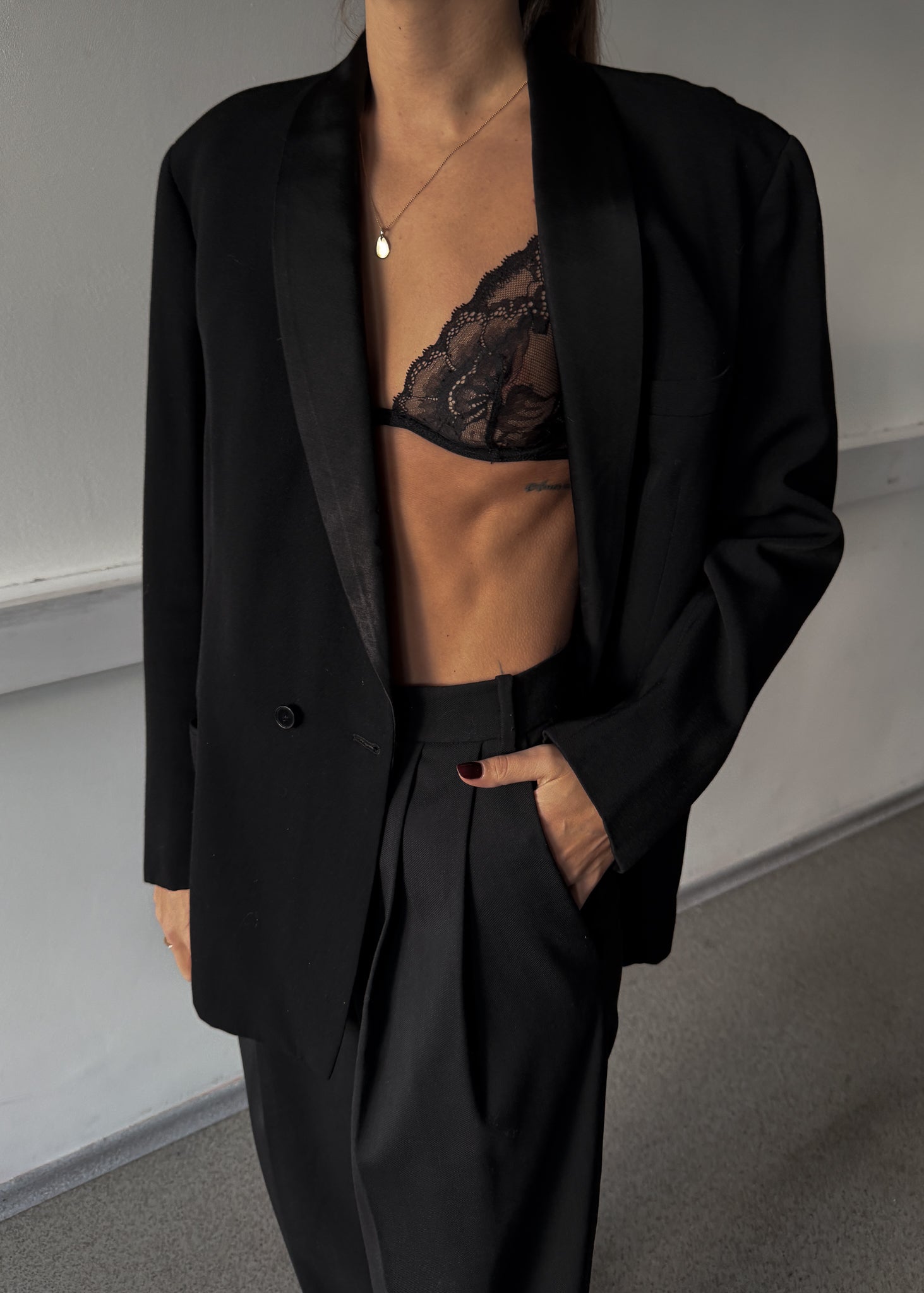 Vintage Black Oversized Double Breasted Tuxedo Blazer