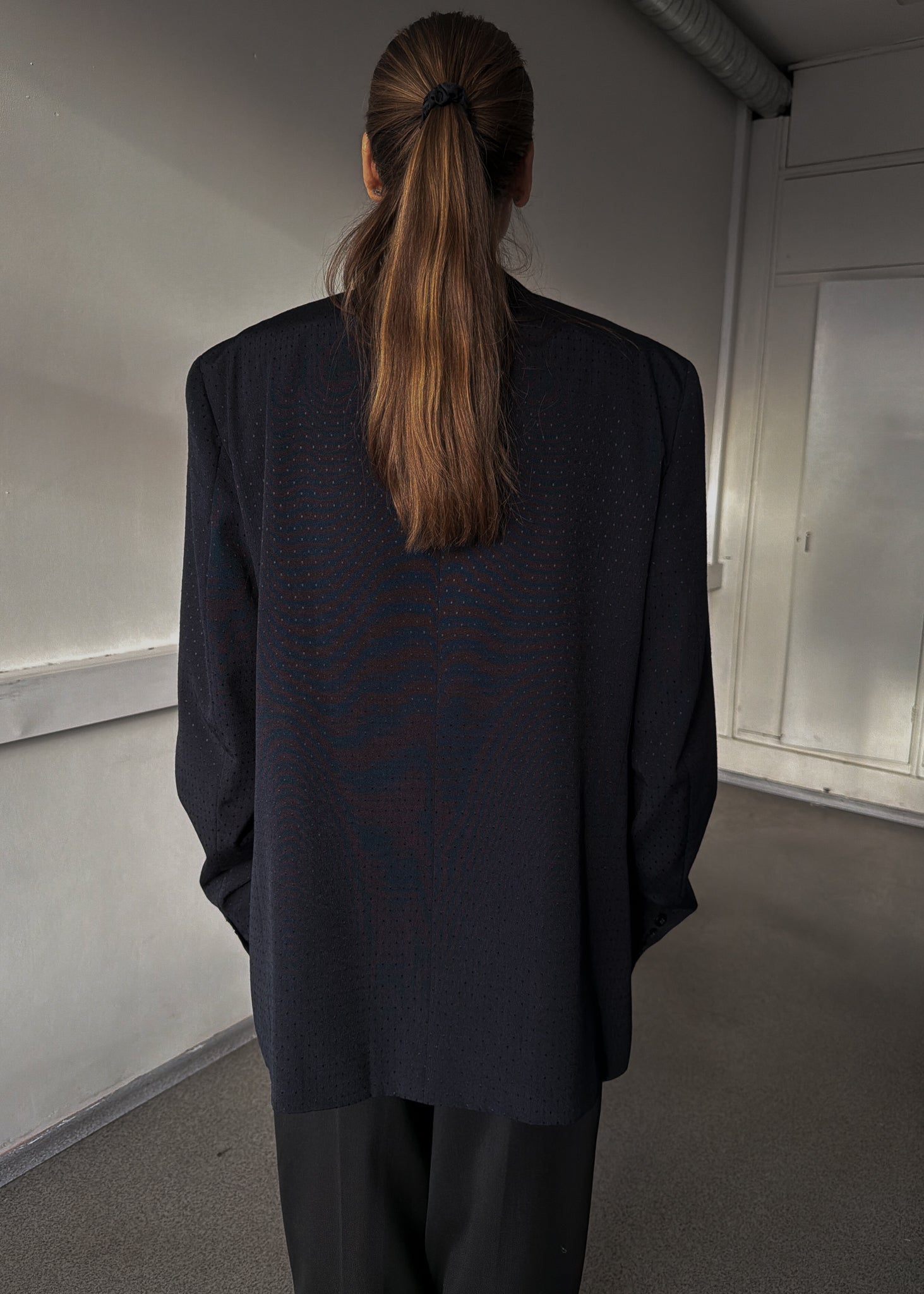 Vintage Dark Blue Patterned Oversized Double Breasted Blazer