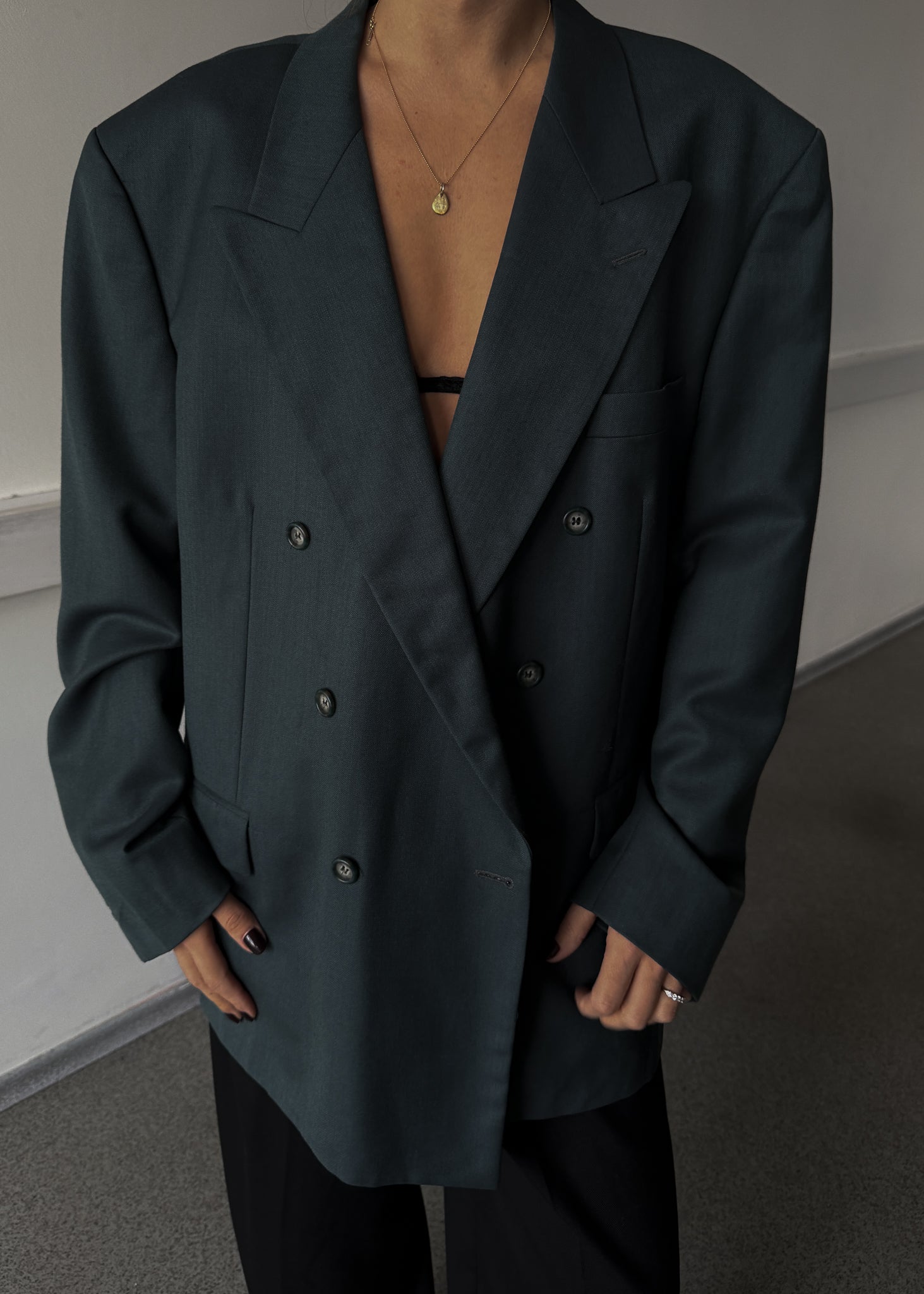 Vintage Green Oversized Double Breasted 100% WOOL Blazer