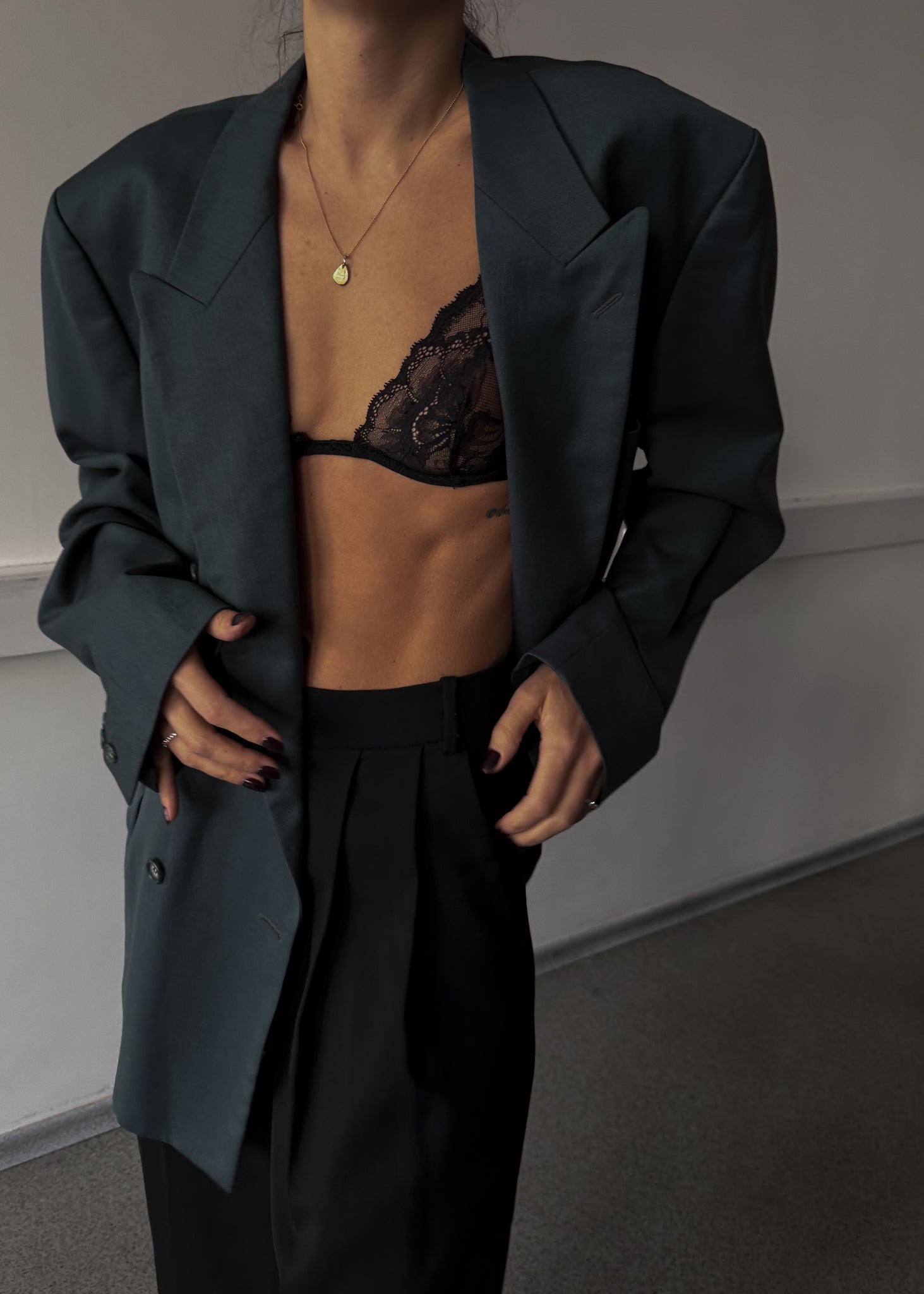 Vintage Green Oversized Double Breasted 100% WOOL Blazer