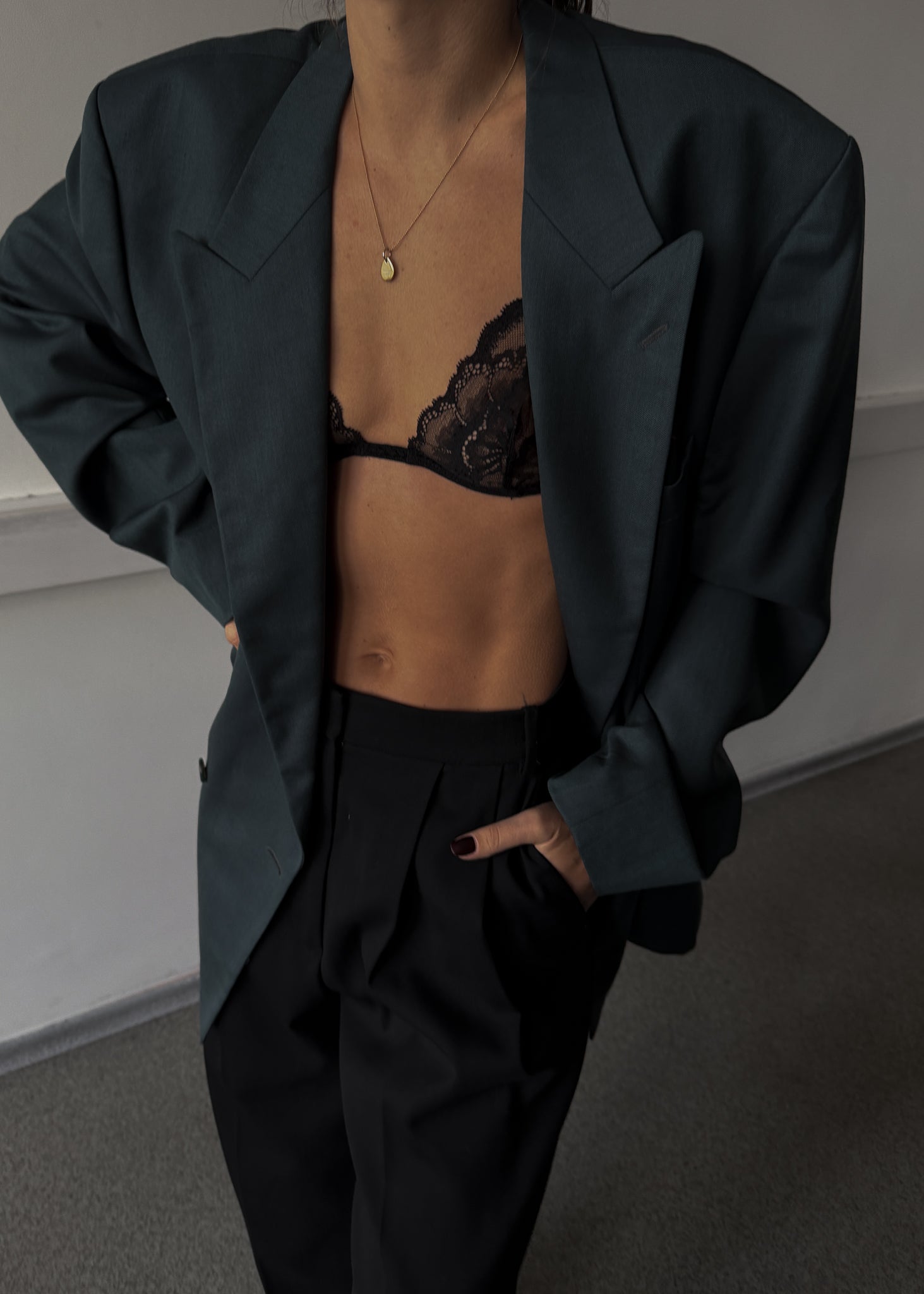 Vintage Green Oversized Double Breasted 100% WOOL Blazer