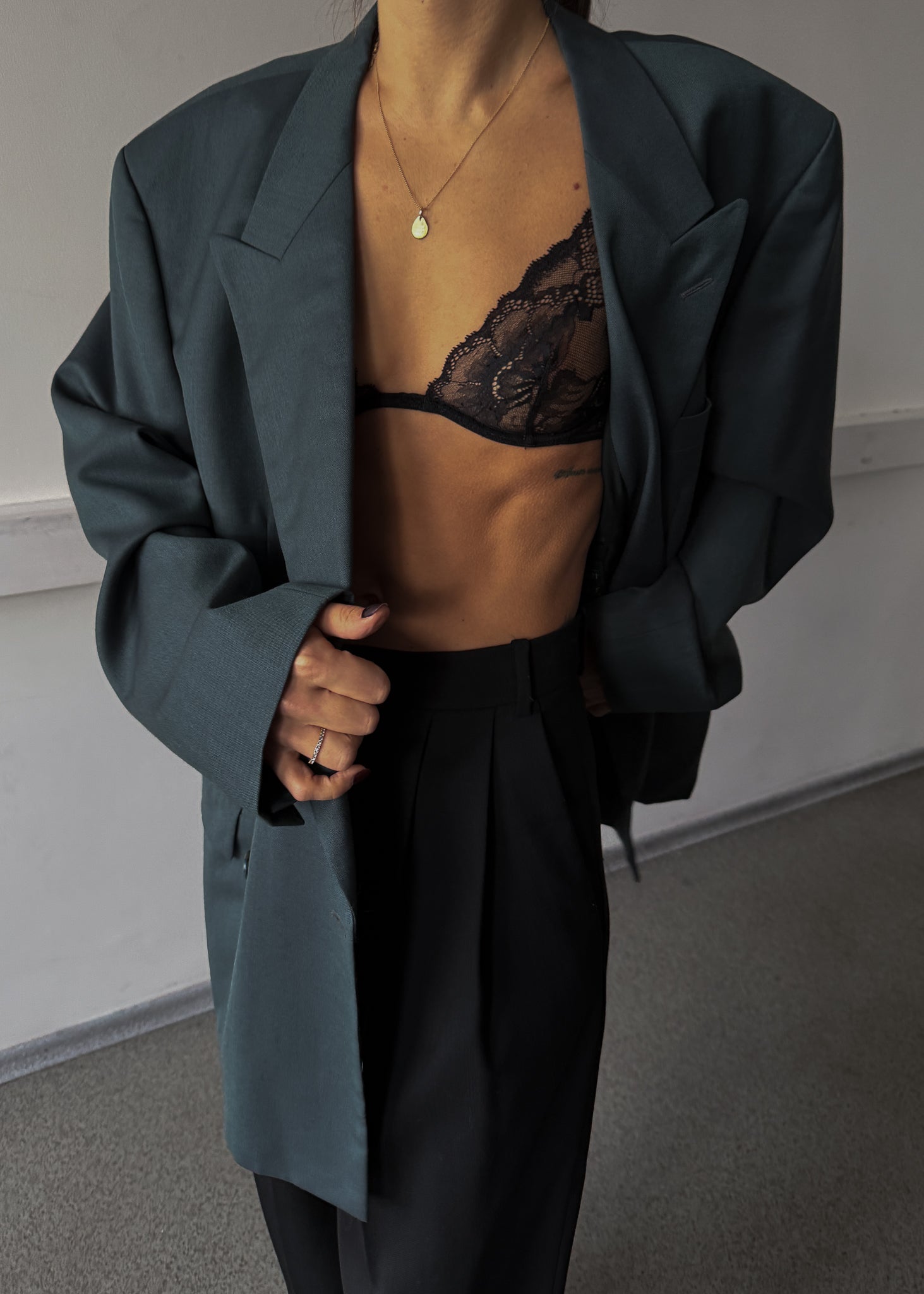 Vintage Green Oversized Double Breasted 100% WOOL Blazer