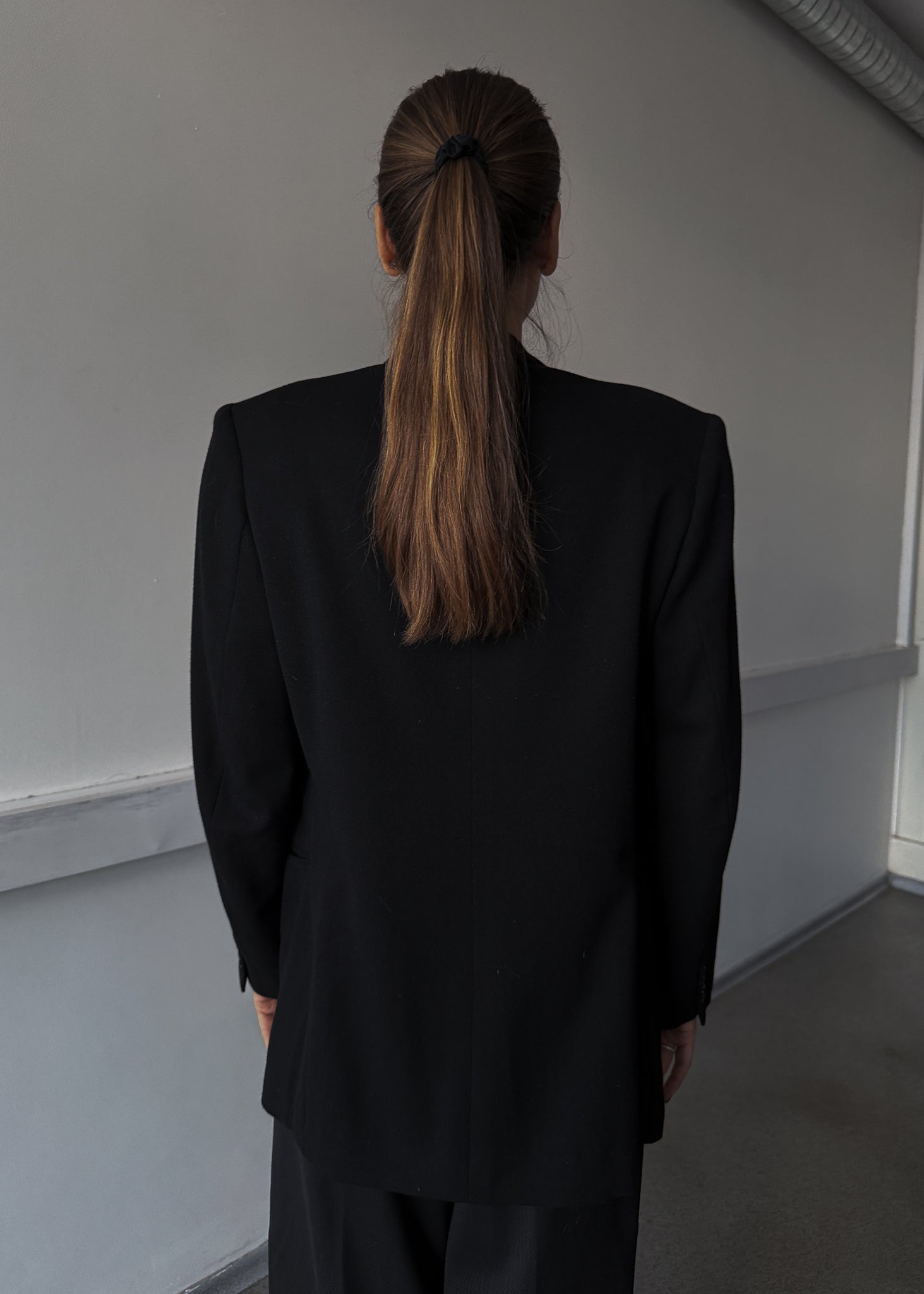 Vintage Black Brushed Wool Oversized Double Breasted Festive Blazer