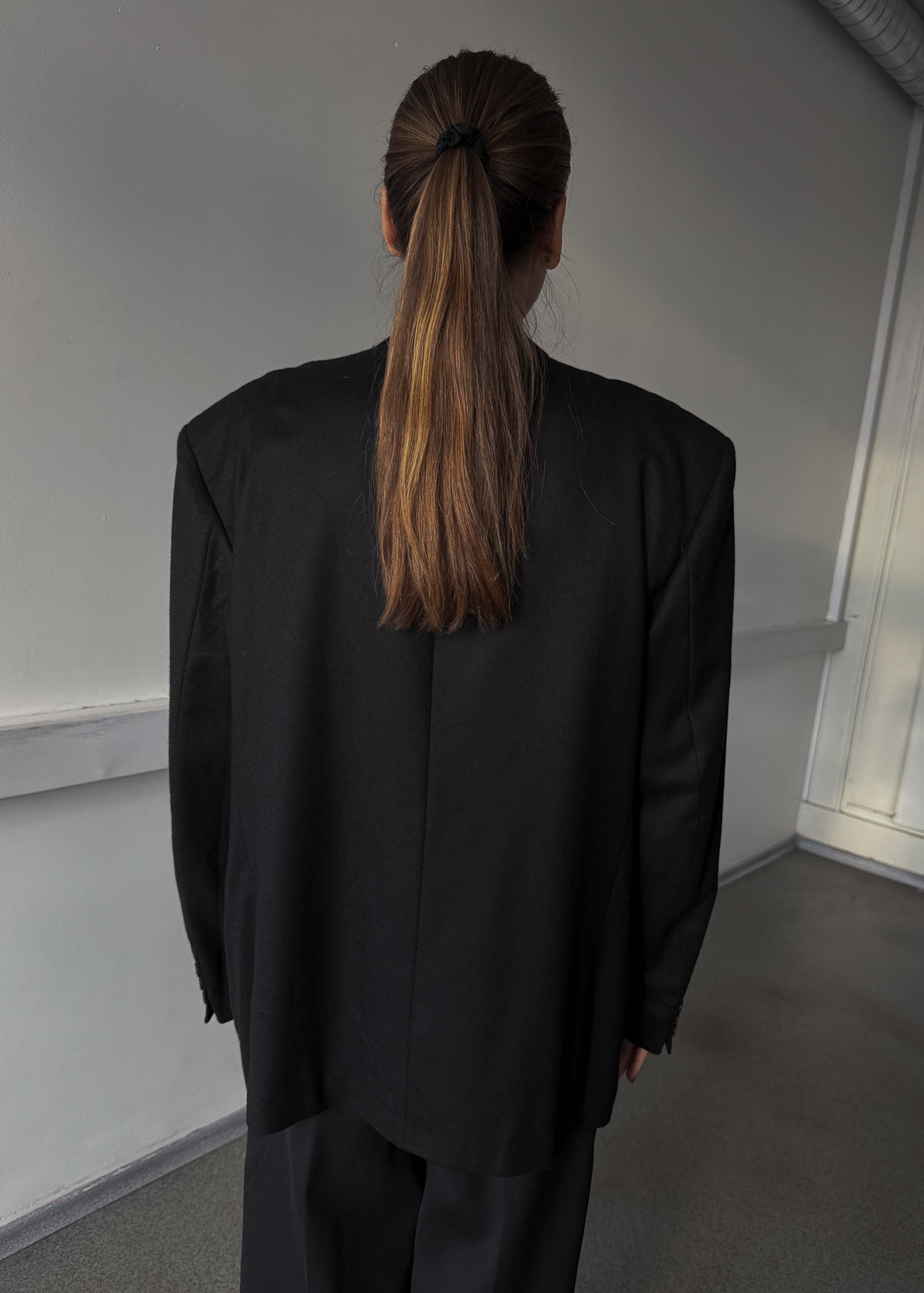 Vintage Black Brushed Wool Oversized Double Breasted Festive Blazer