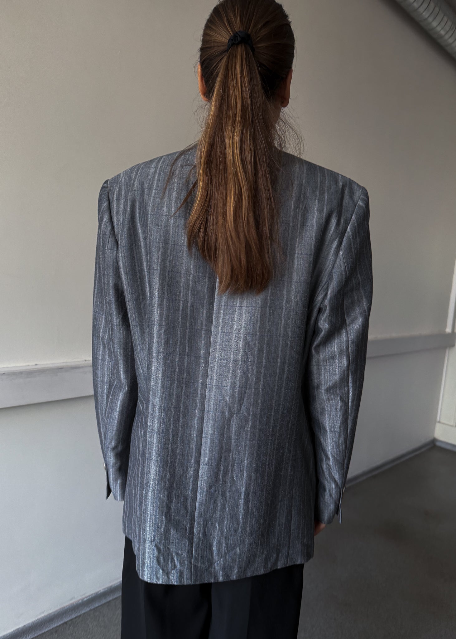 Vintage Light Grey Shiny Finish Checked Festive Blazer