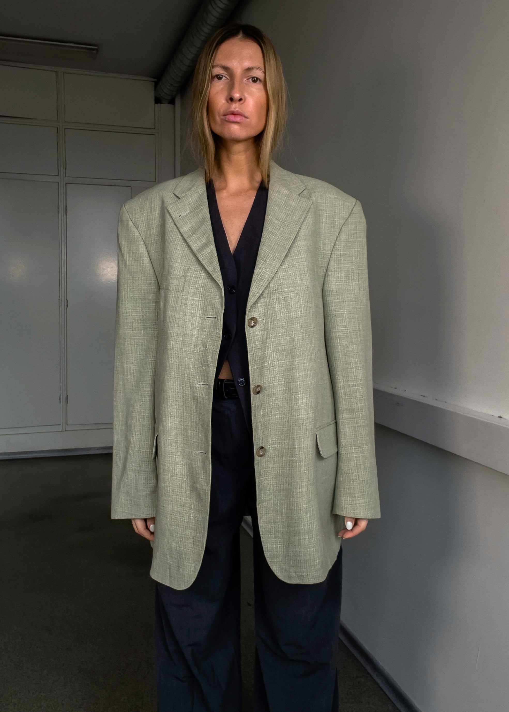 Vintage Light Green Oversized Blazer