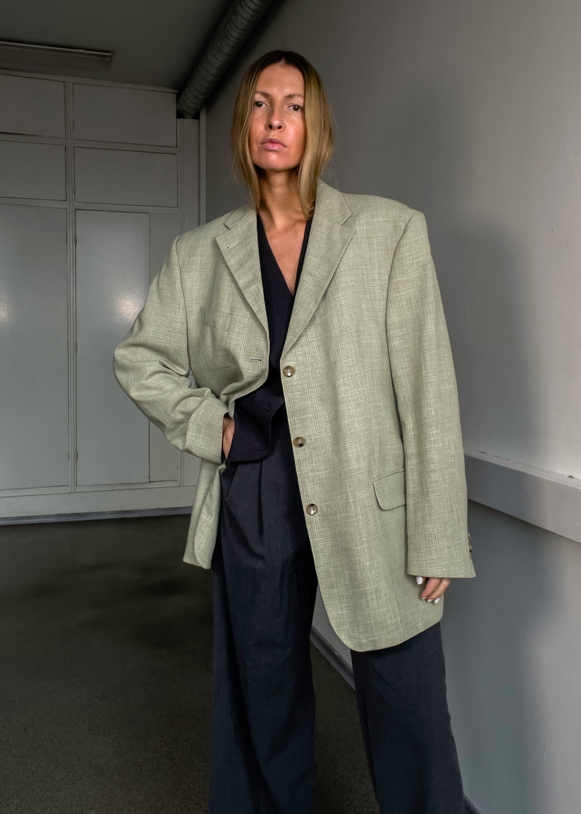 Vintage Light Green Oversized Blazer