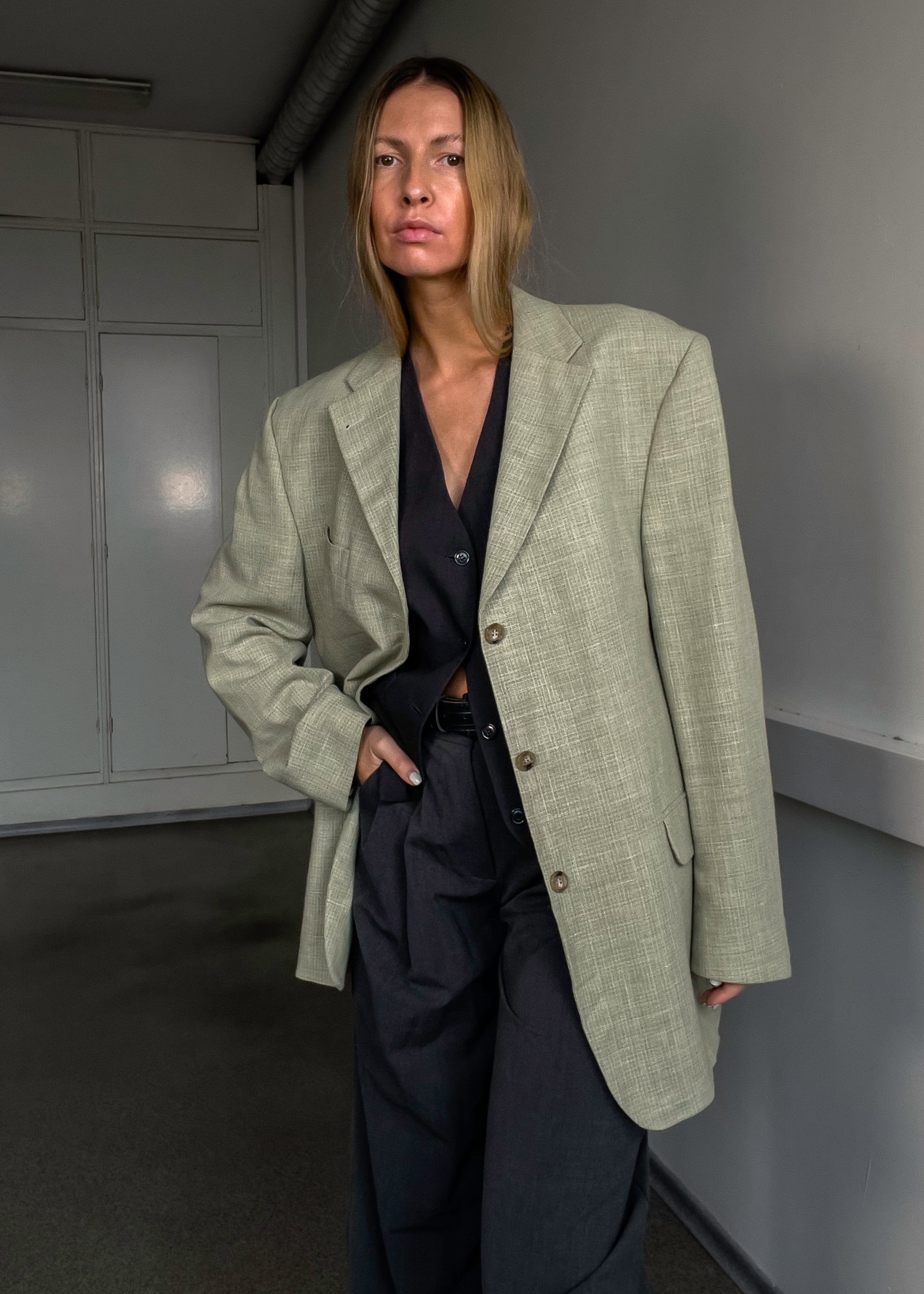 Vintage Light Green Oversized Blazer