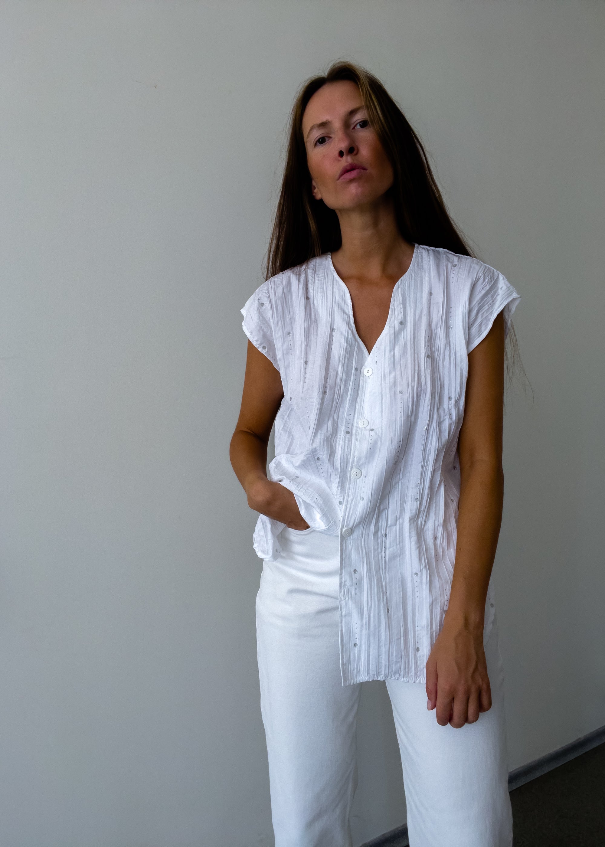 Vintage White Elegant Oversized Blouse
