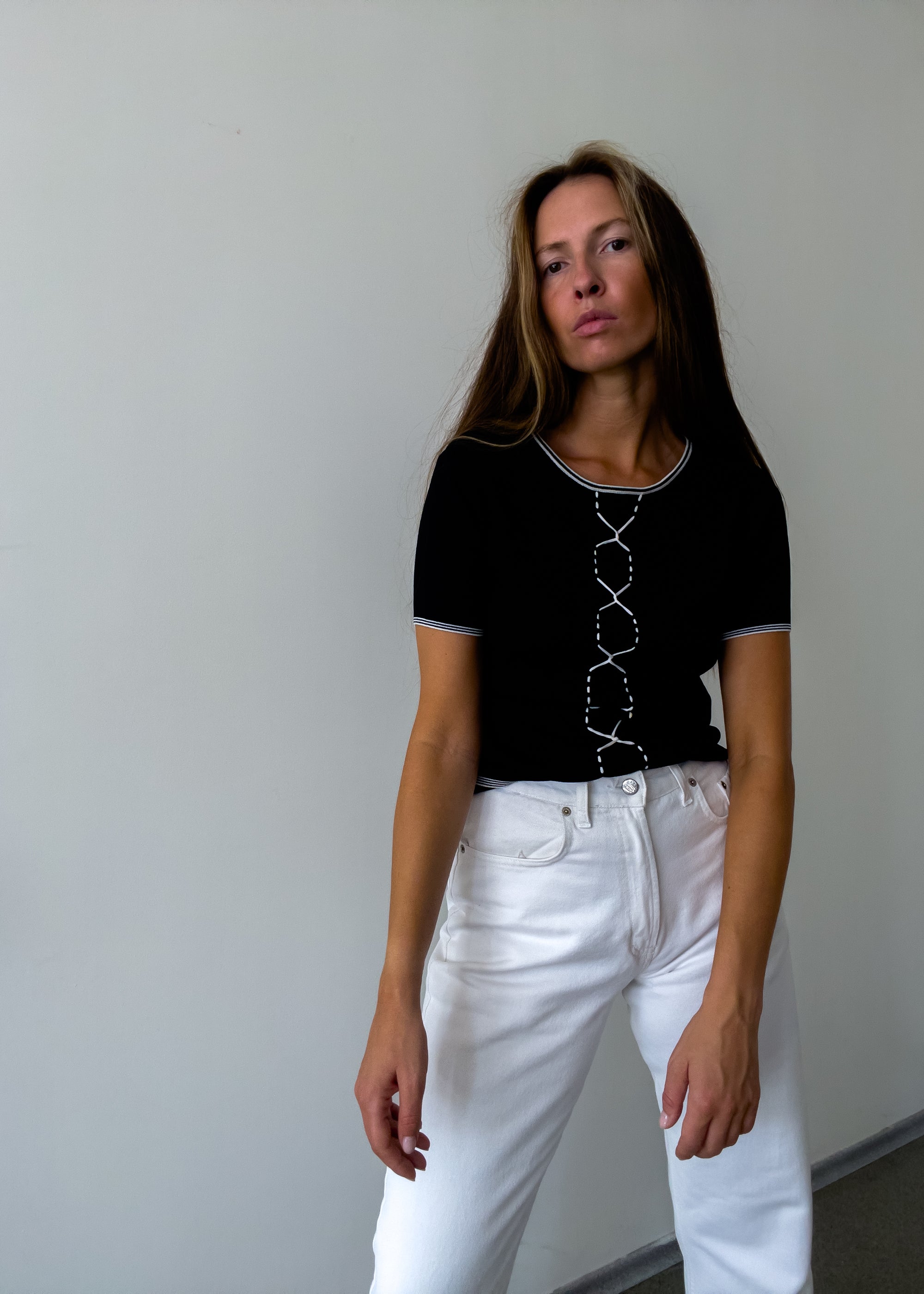 Vintage Black Knitted Blouse