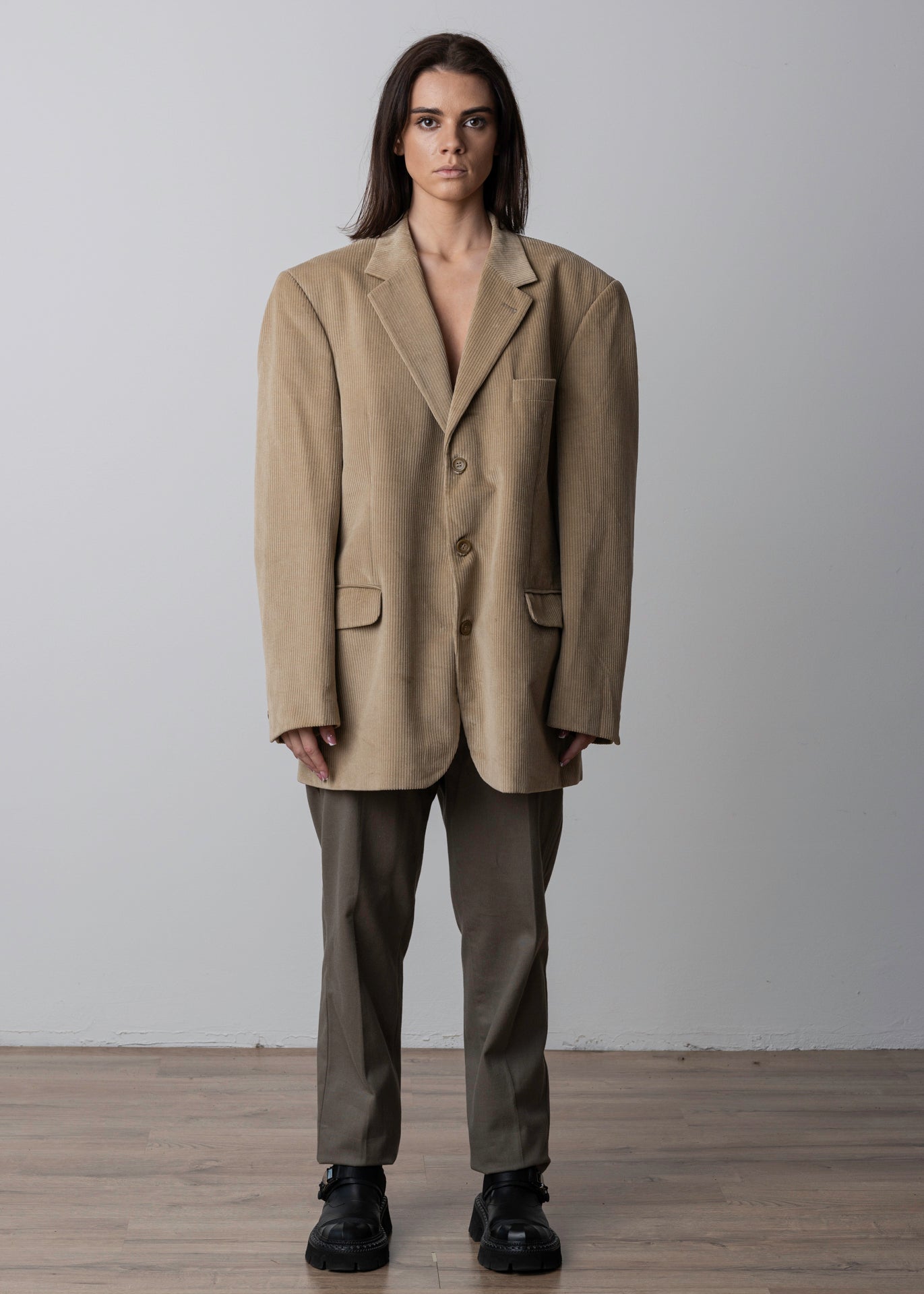 Vintage Beige Oversized Corduroy Blazer