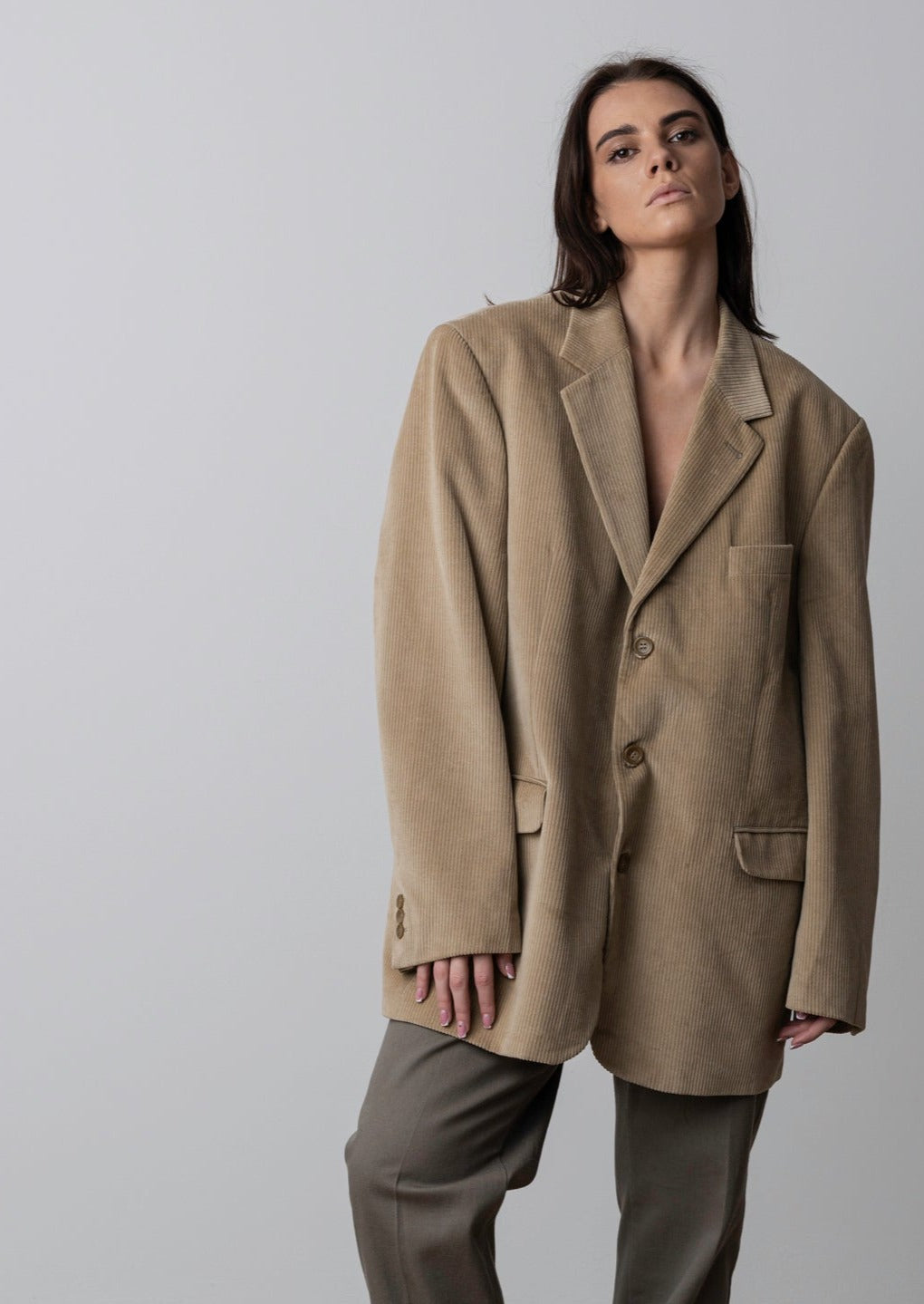 Vintage Beige Oversized Corduroy Blazer