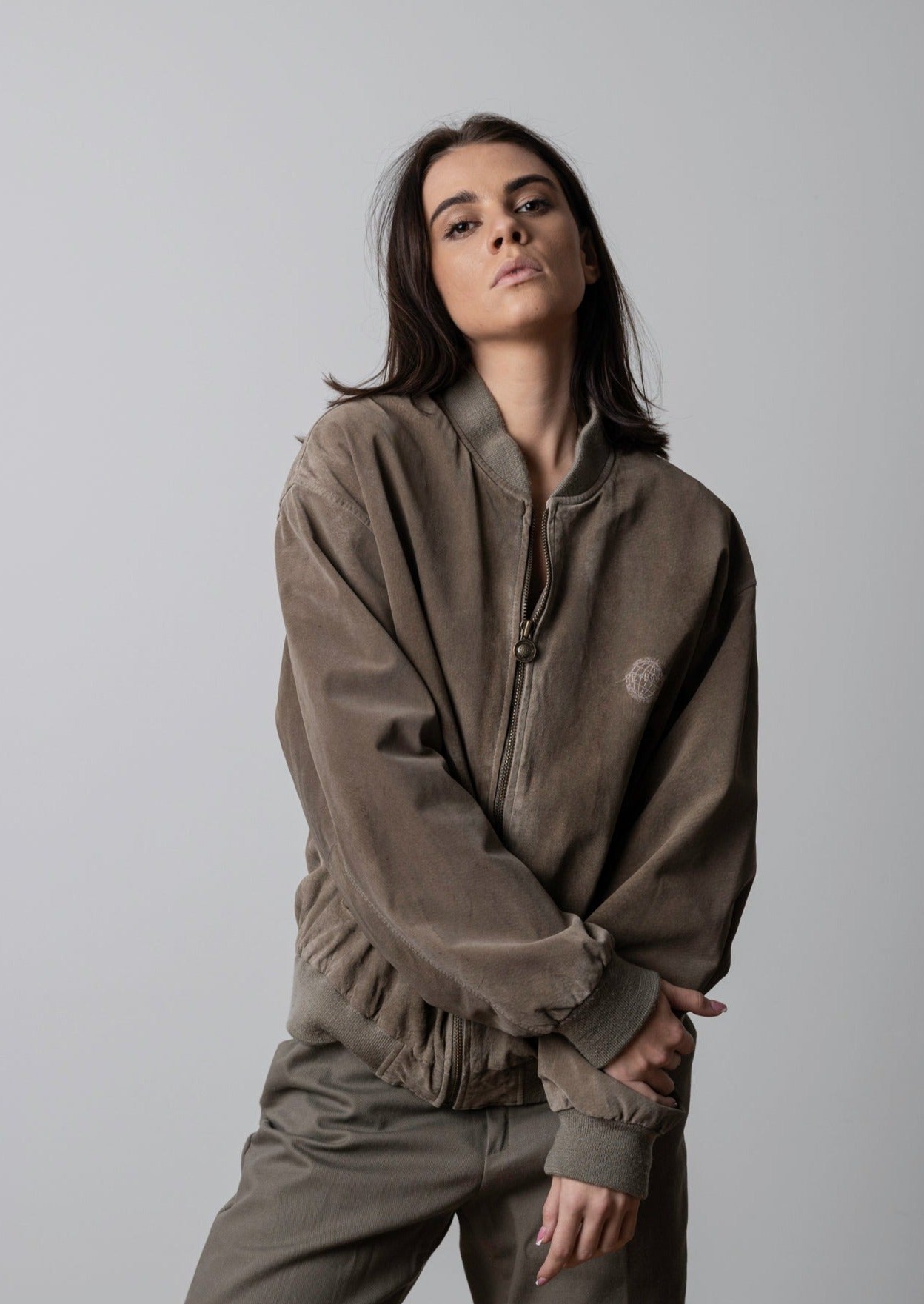 Vintage Grey Oversized Bomber Jacket