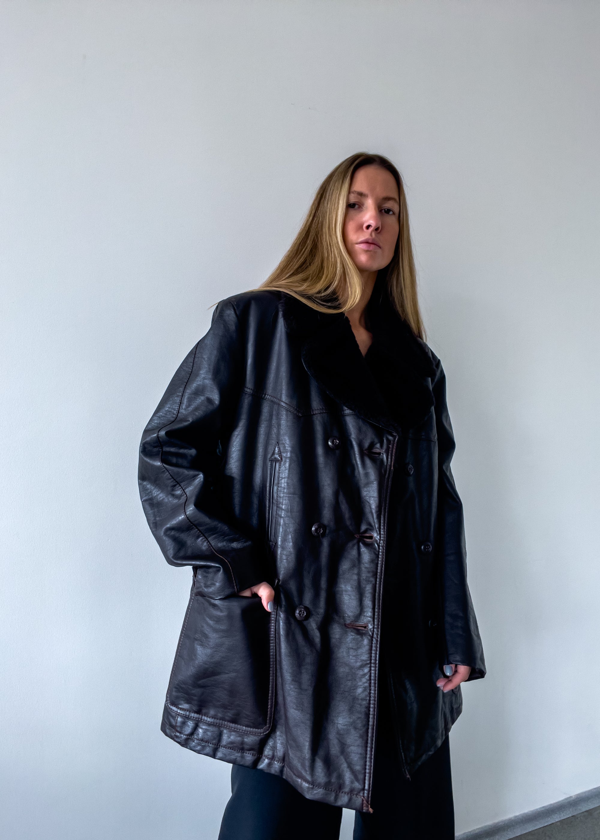 Vintage Brown Leather Coat