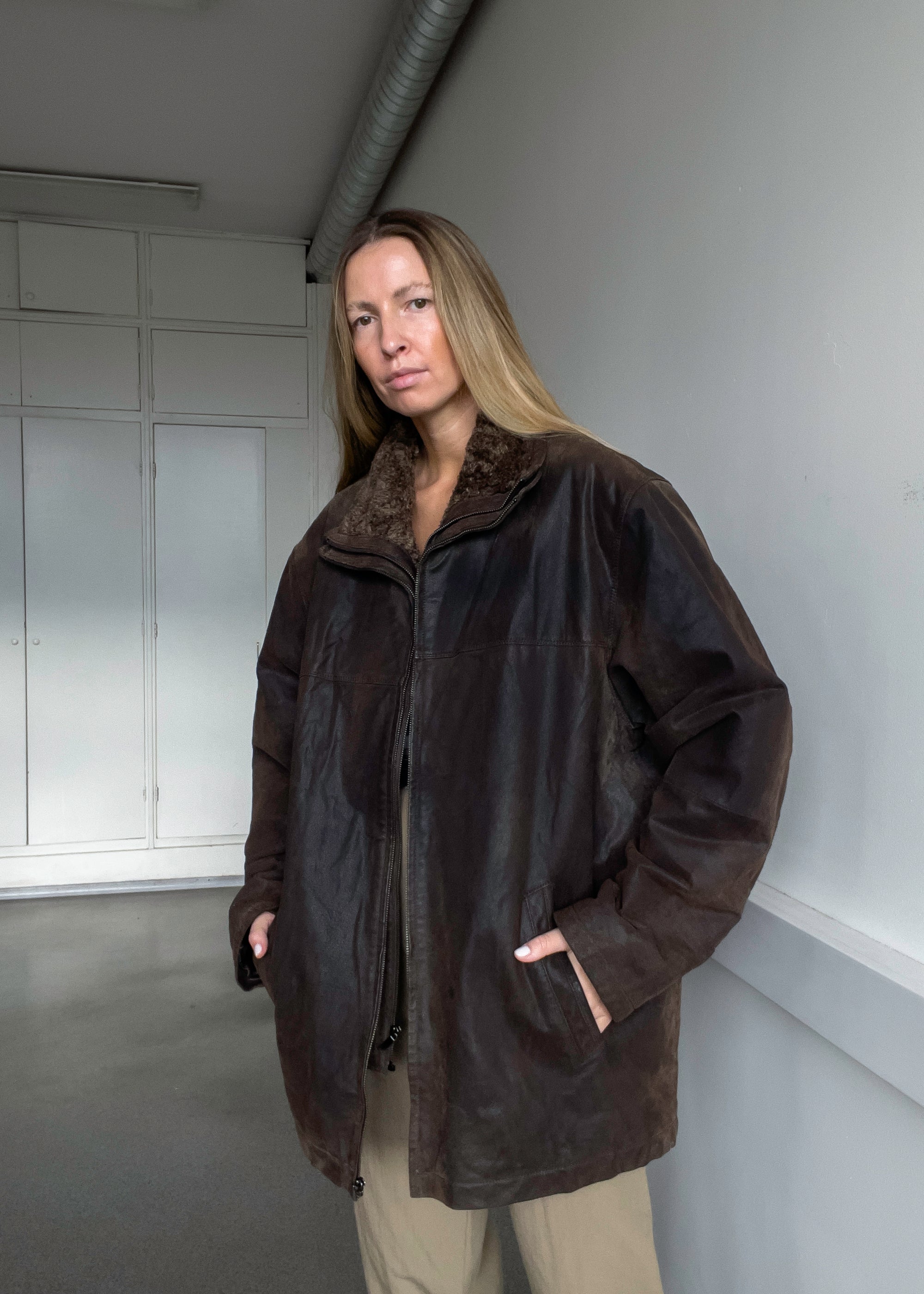 Vintage Brown Oversized Suede Jacket