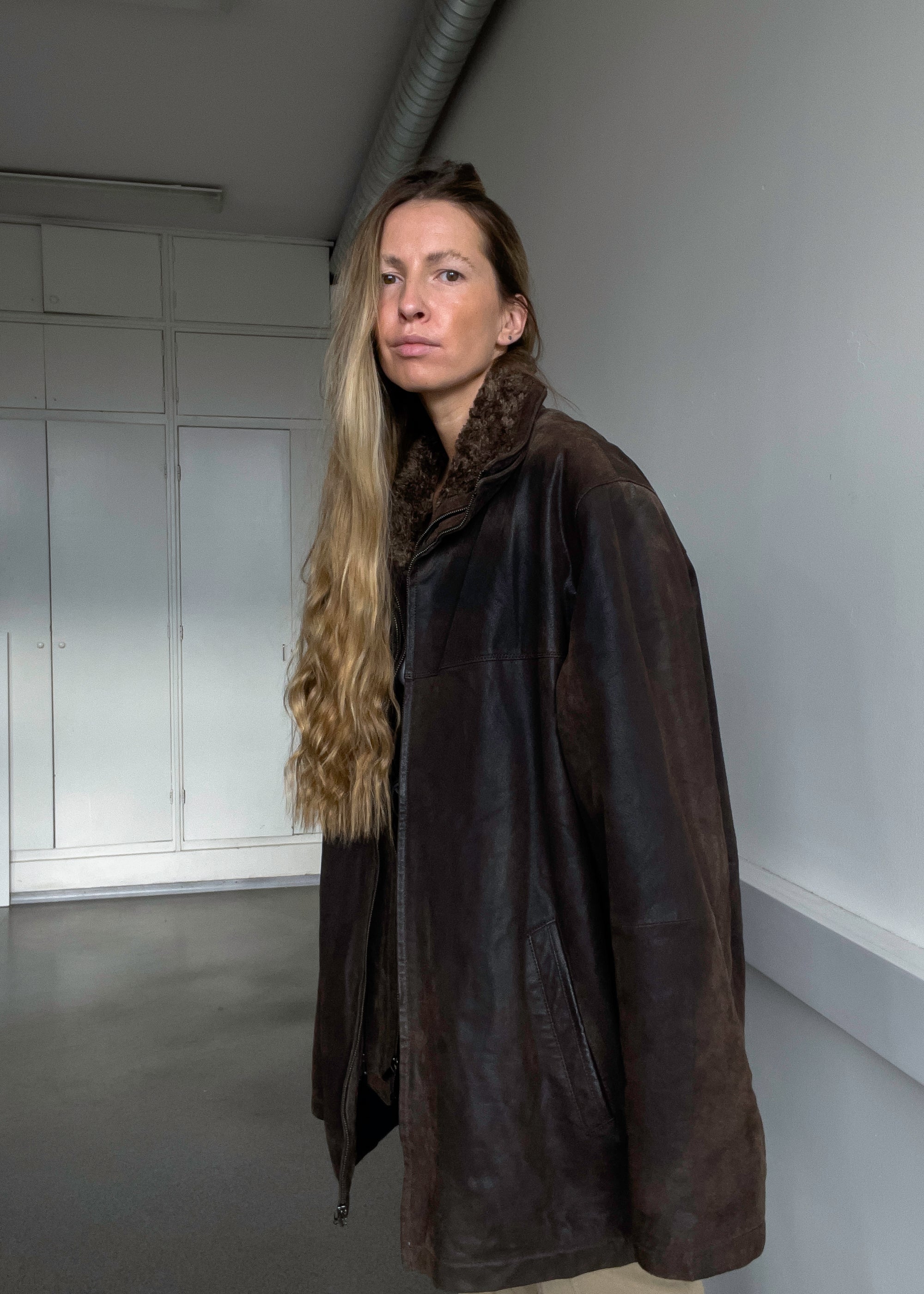Vintage Brown Oversized Suede Jacket