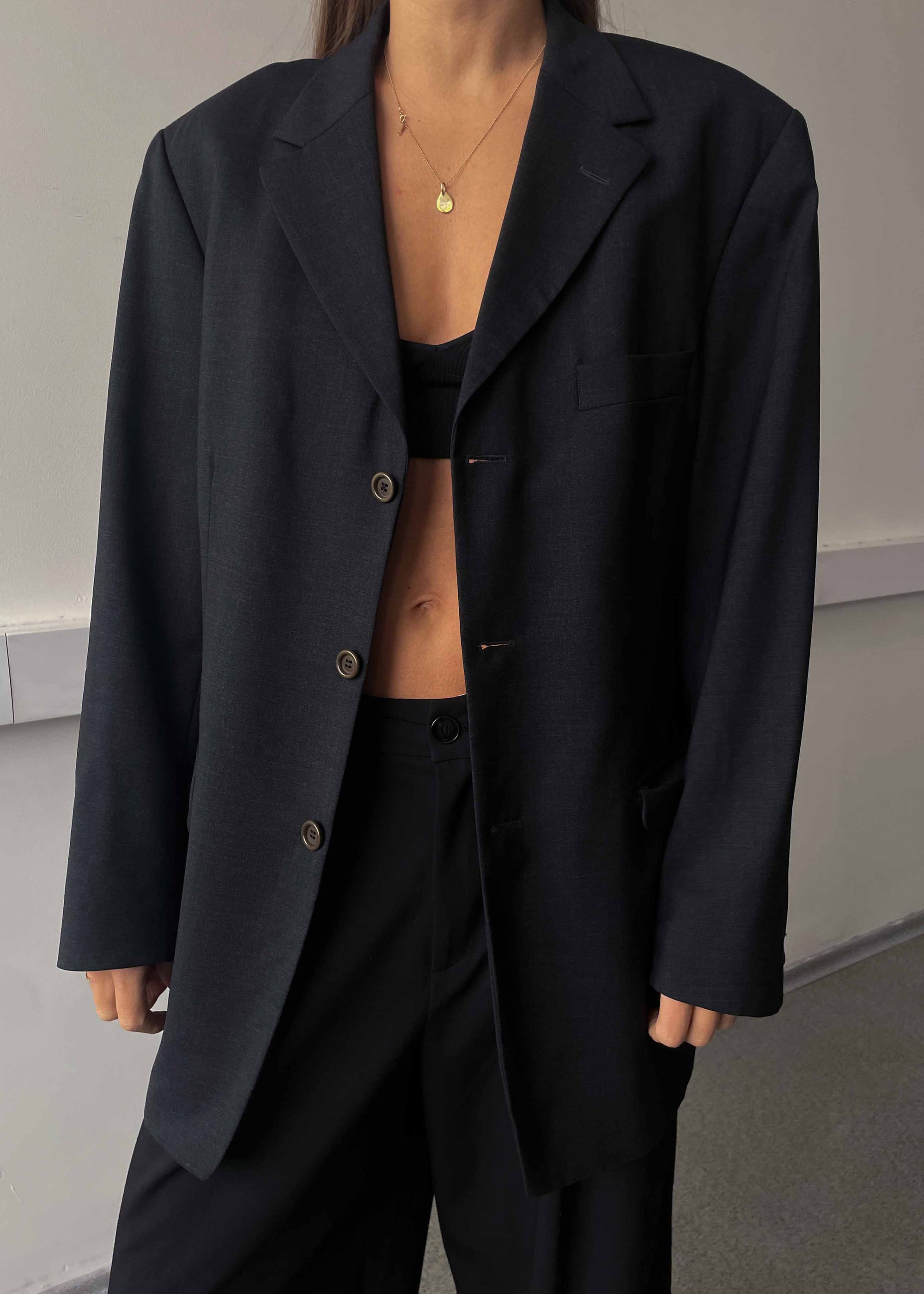 Vintage Dark Grey Oversized 100% WOOL Blazer