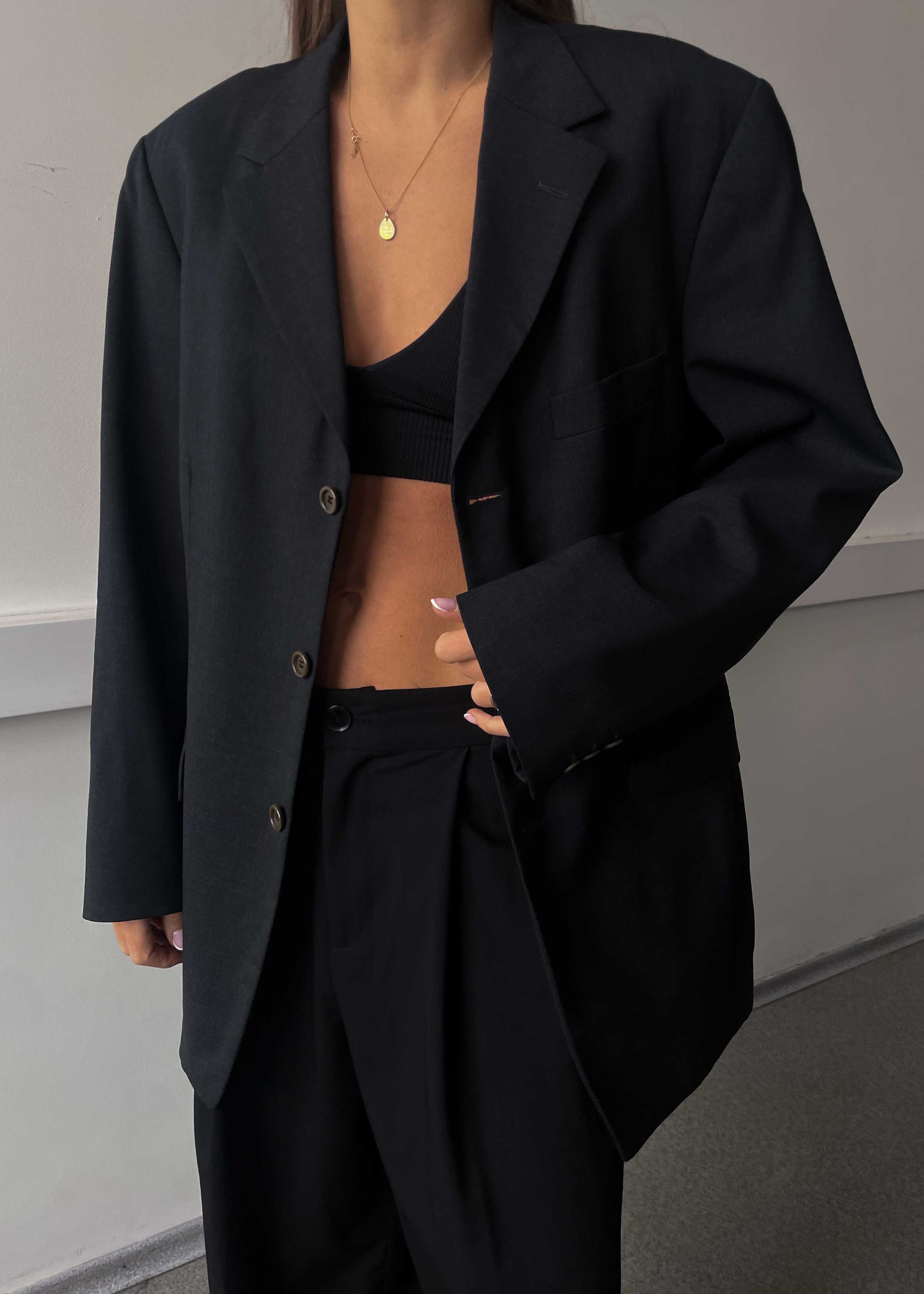Vintage Dark Grey Oversized 100% WOOL Blazer
