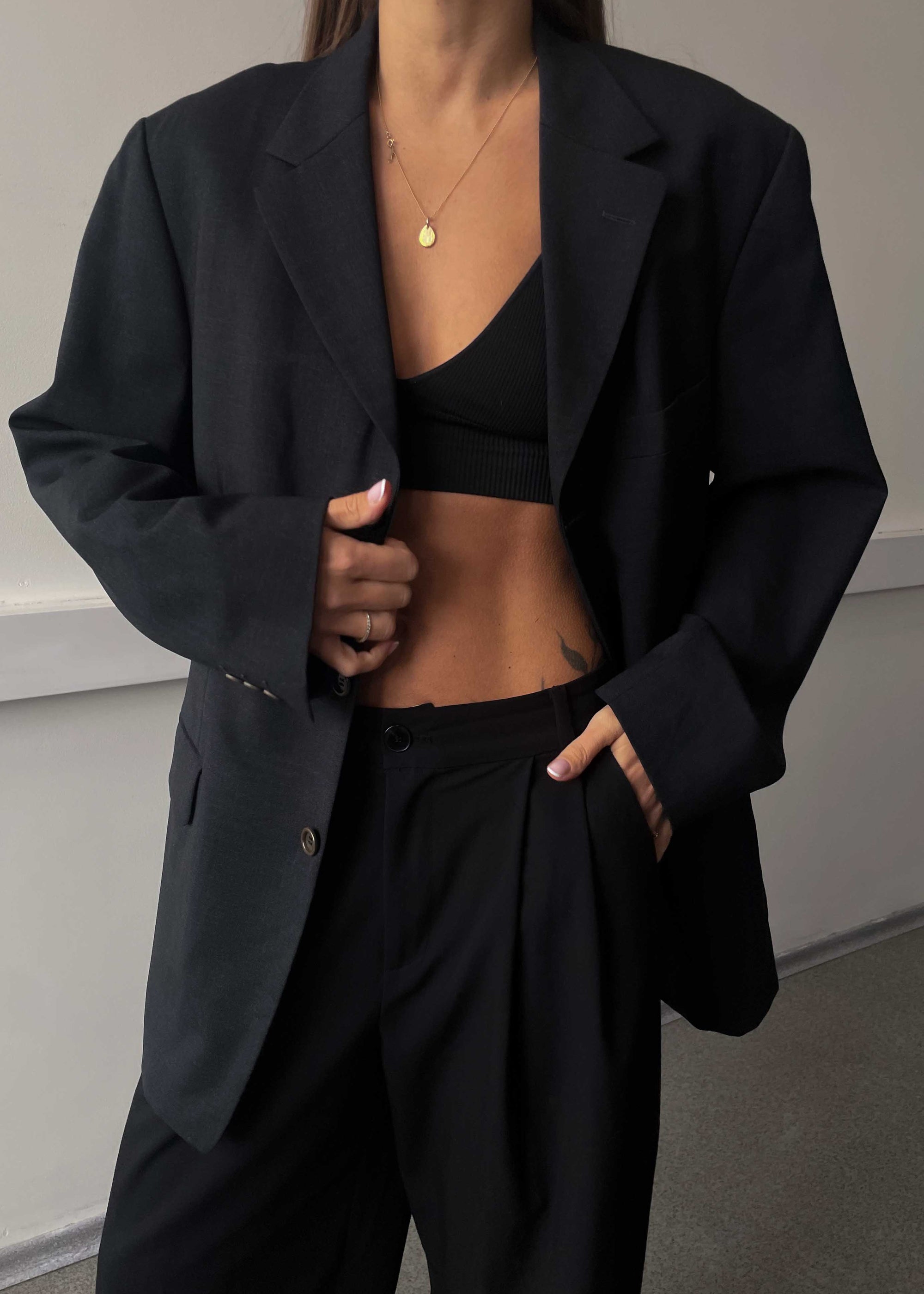 Vintage Dark Grey Oversized 100% WOOL Blazer