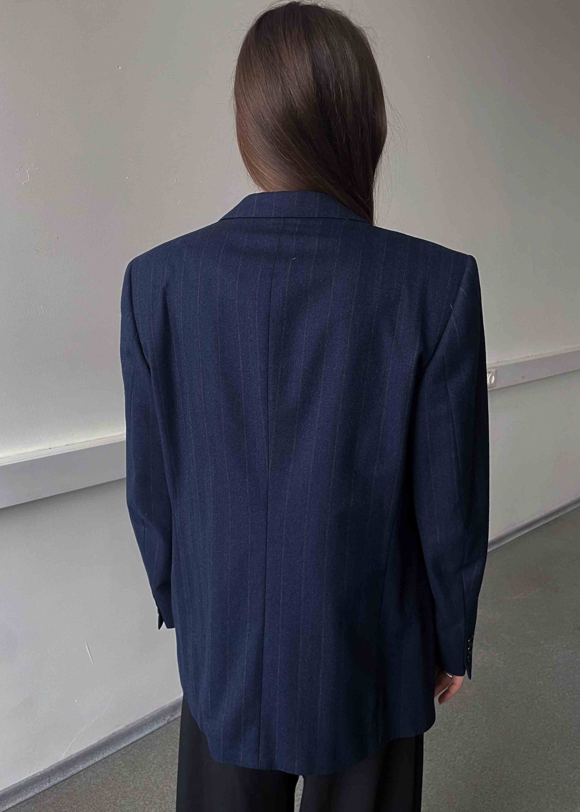 Vintage Blue Striped Oversized 100% WOOL Blazer