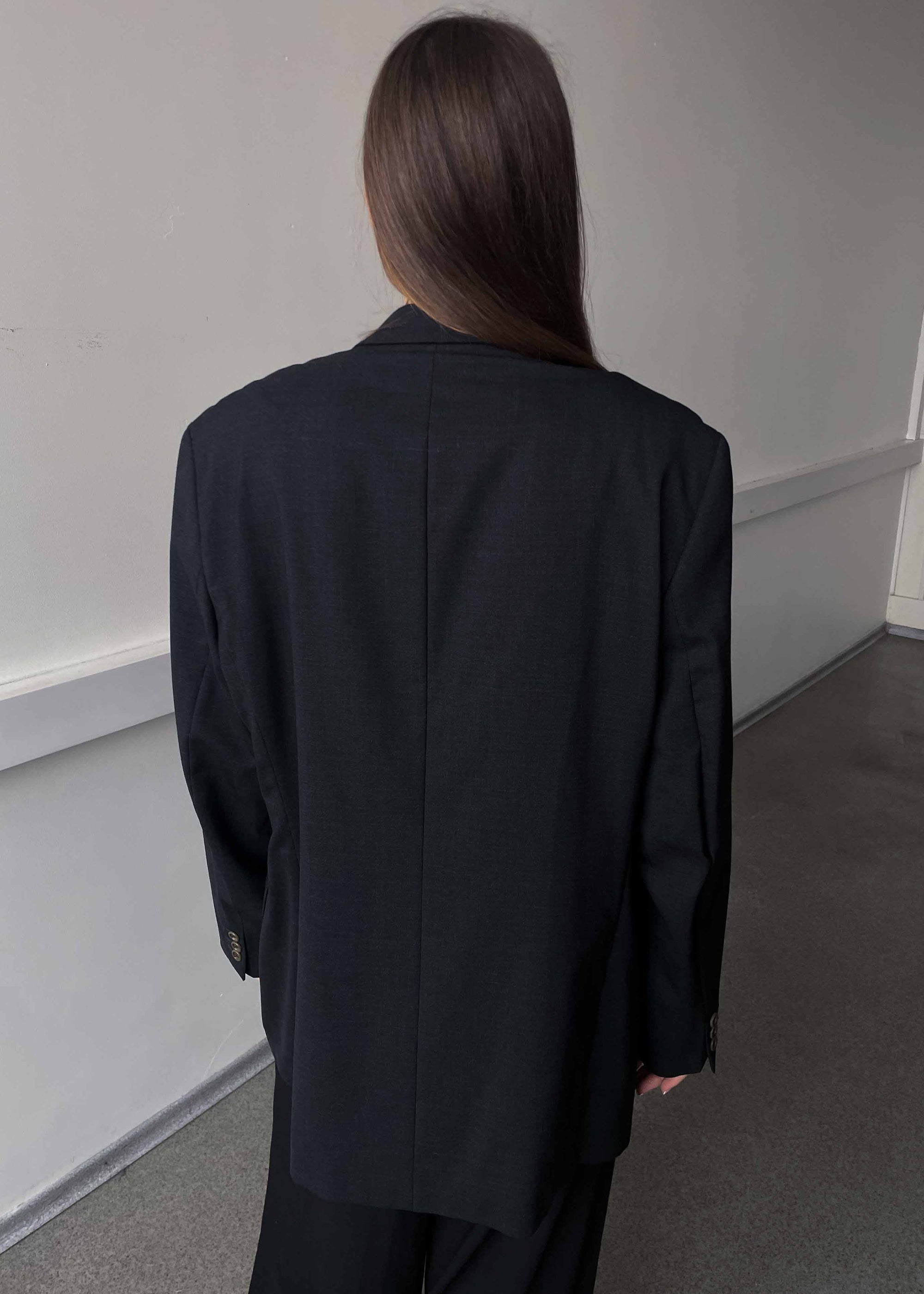 Vintage Dark Grey Oversized 100% WOOL Blazer