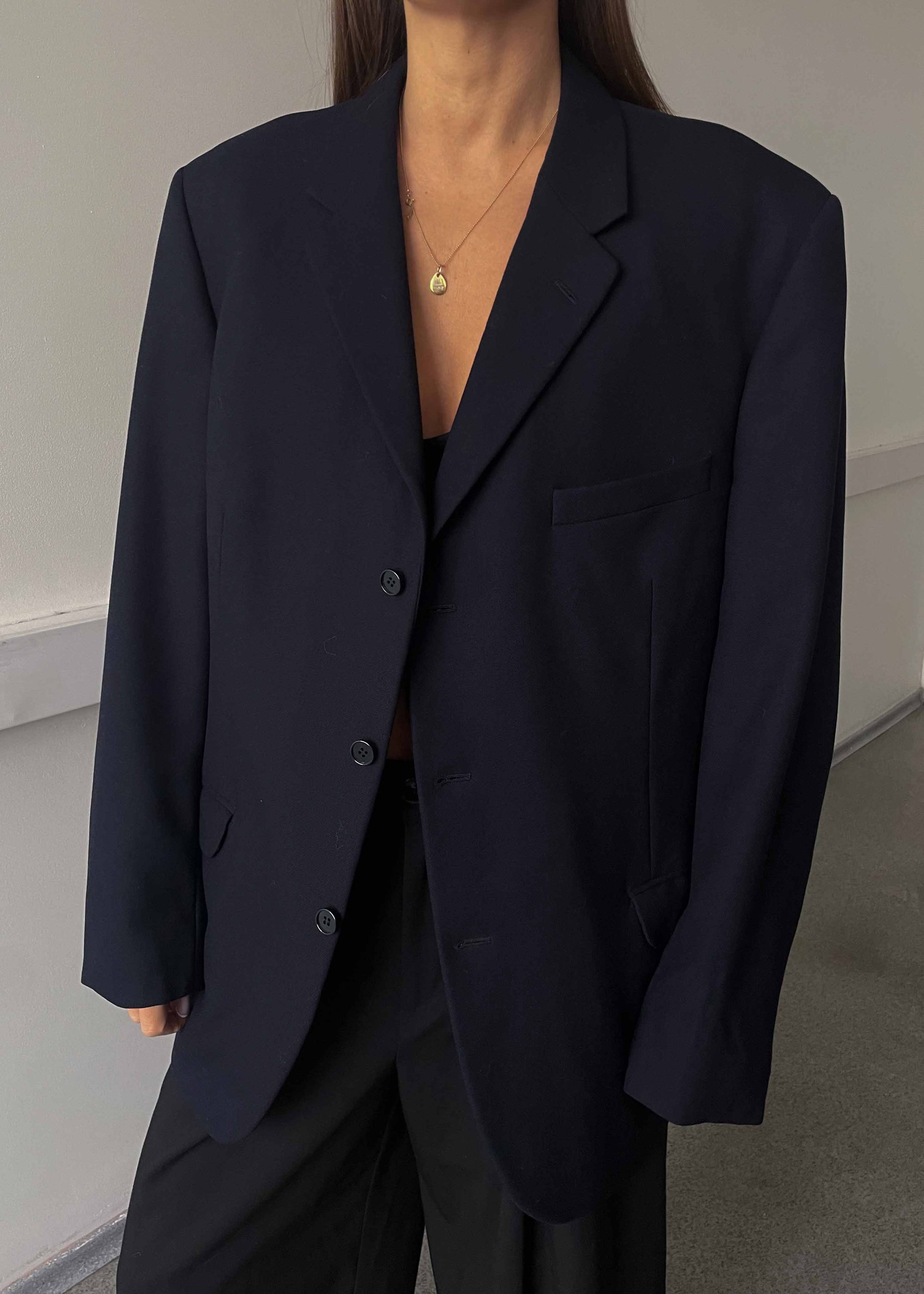 Vintage Navy Blue Oversized 100% WOOL Blazer
