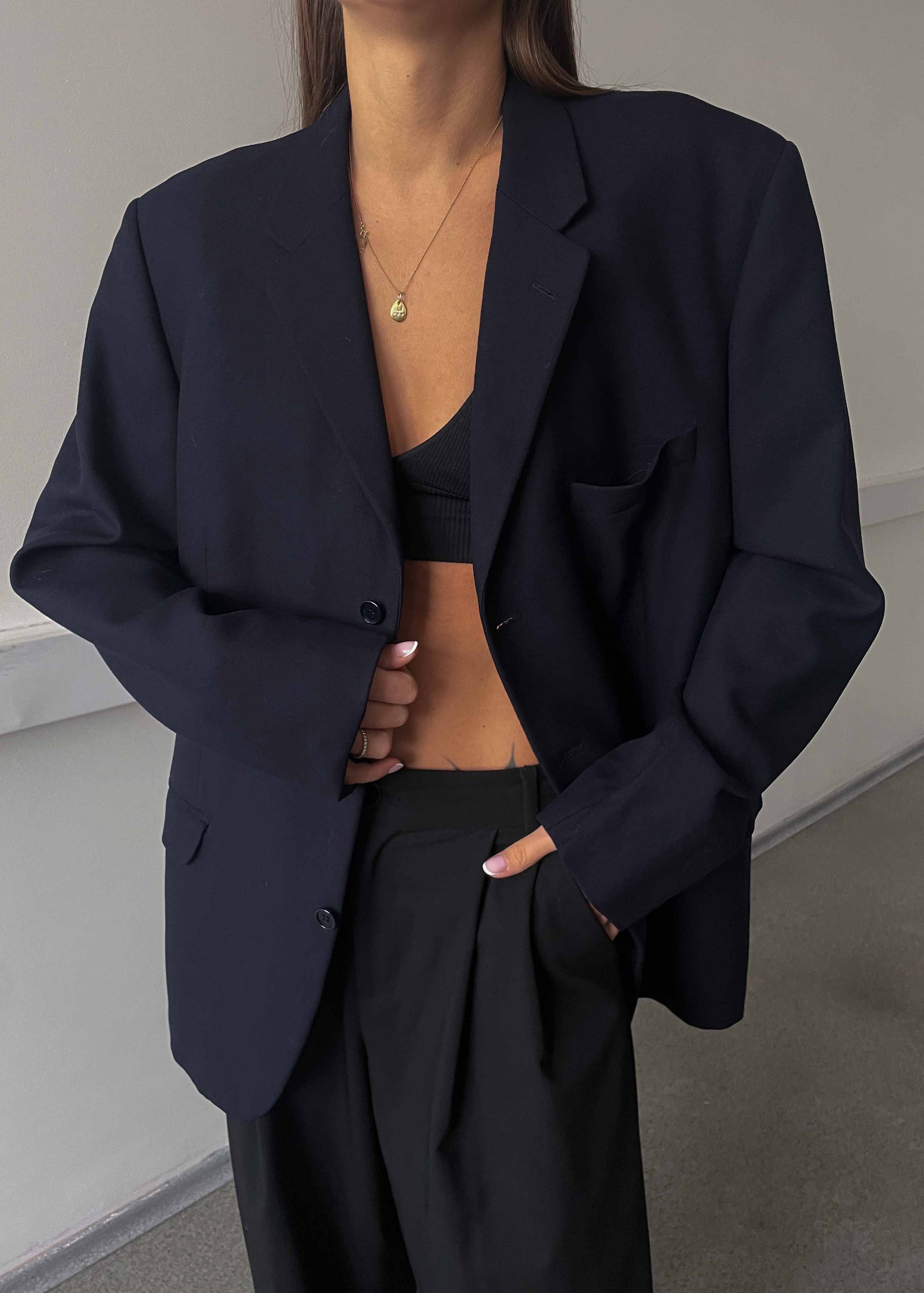 Vintage Navy Blue Oversized 100% WOOL Blazer