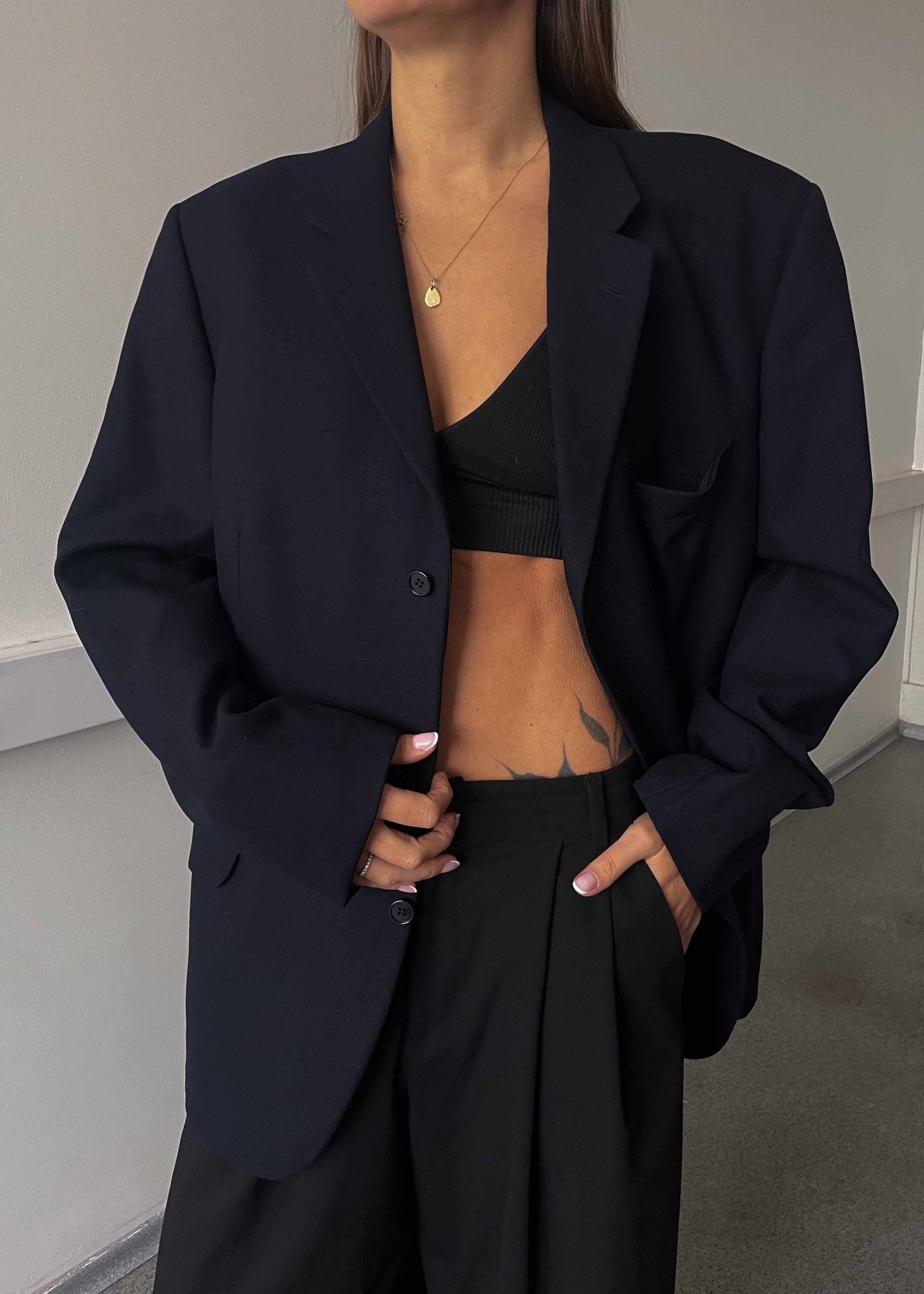 Vintage Navy Blue Oversized 100% WOOL Blazer