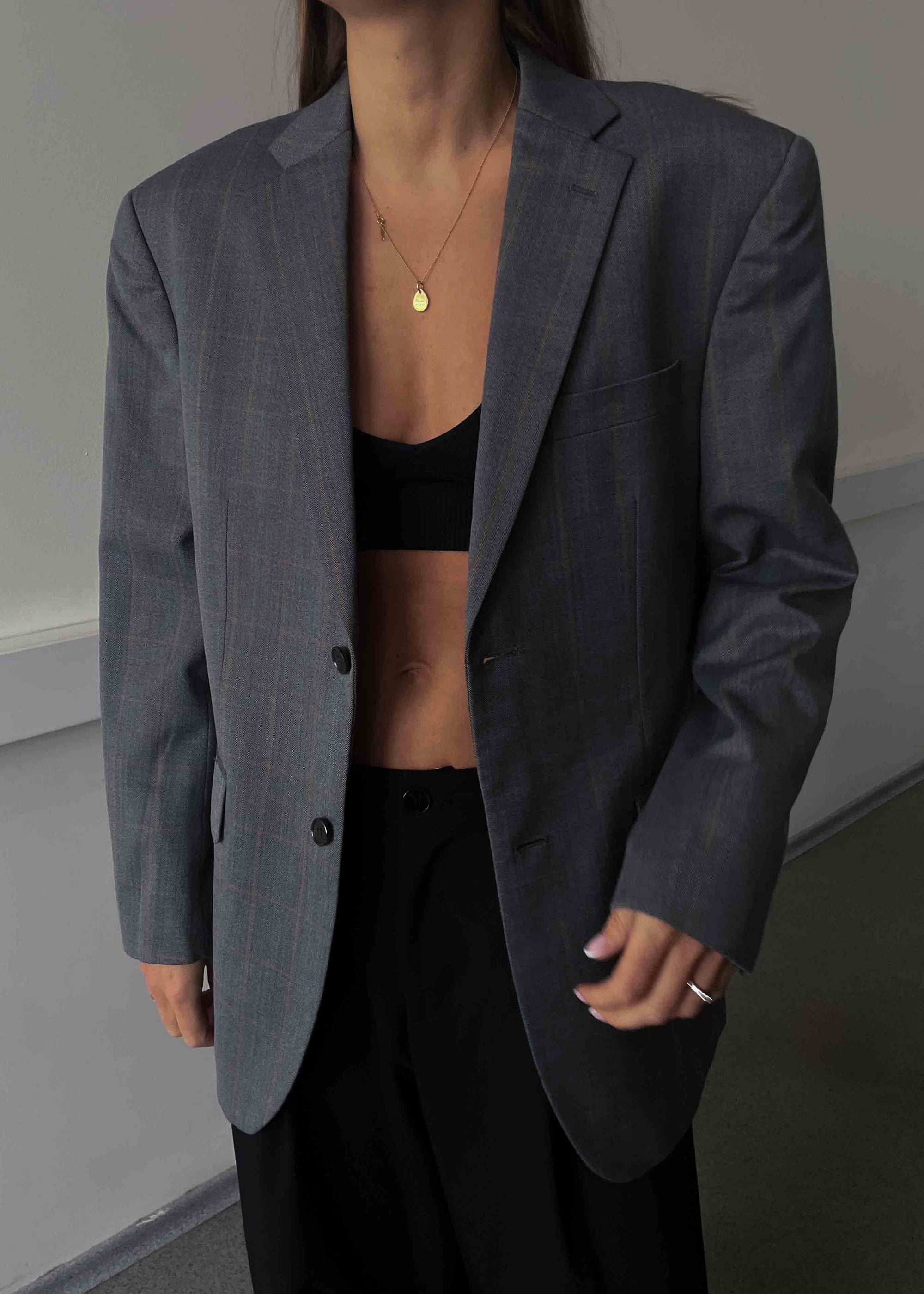 Vintage Grey Patterned Oversized Blazer