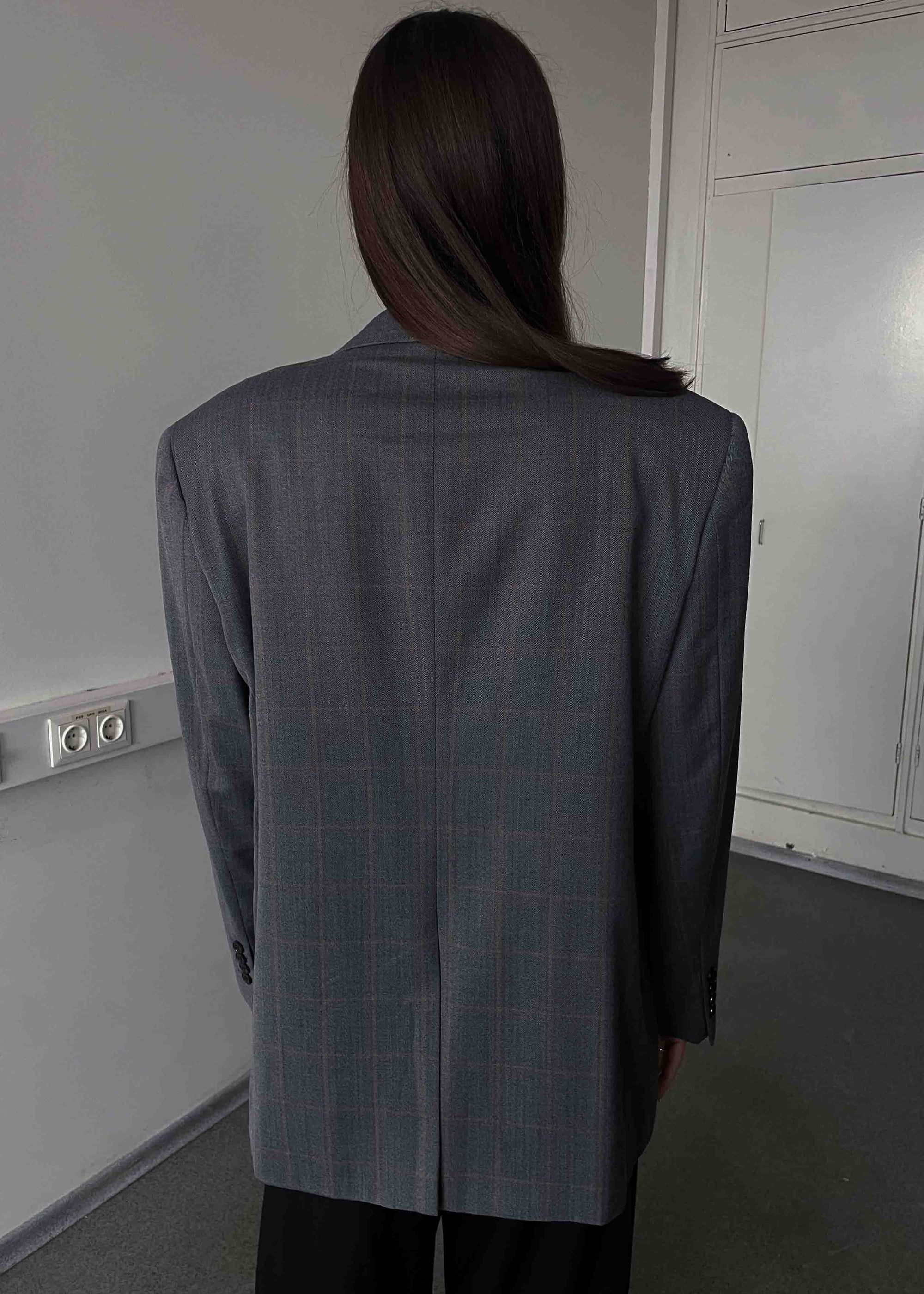 Vintage Grey Patterned Oversized Blazer