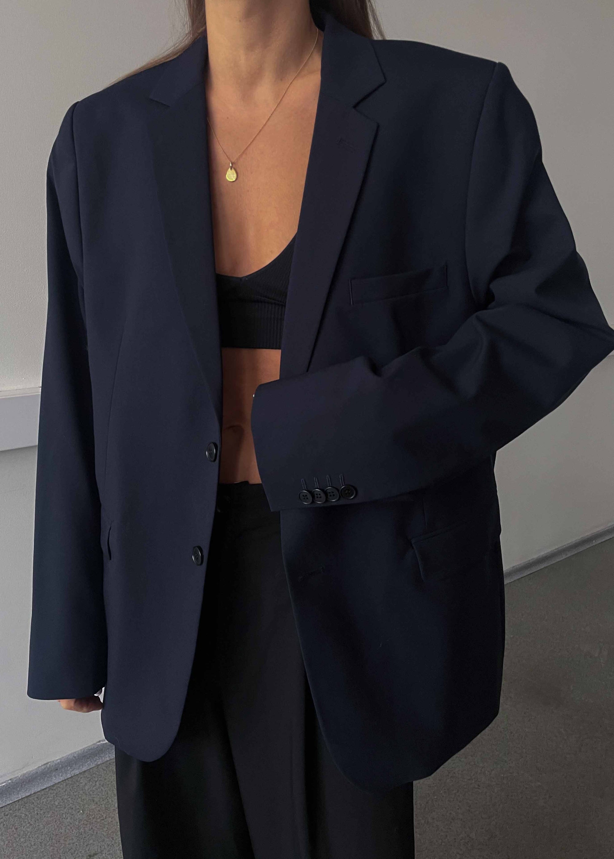 Vintage Navy Blue Oversized Blazer